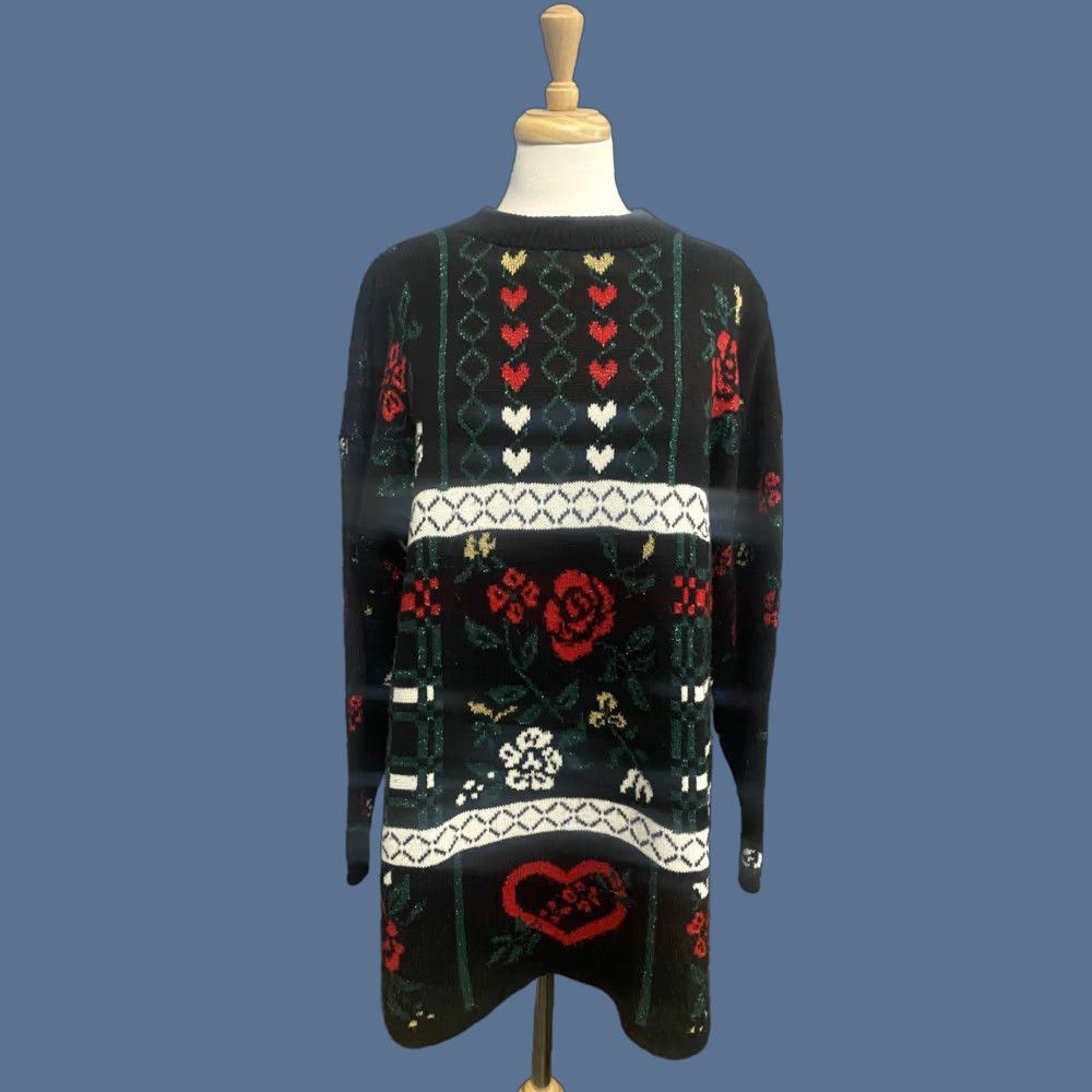 Vintage VINTAGE 90s Mathias Womens Baggy Knit Sweater Roses Flowers AOP Black XL Made In USA Size XL / US 12-14 / IT 48-50 - 1 Thumbnail