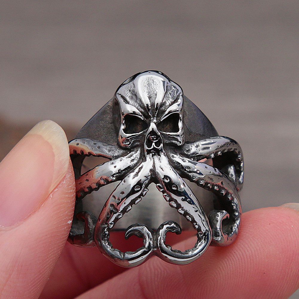 Vintage Retro Nordic Pirate Skull Octopus Ring Size ONE SIZE - 4 Thumbnail