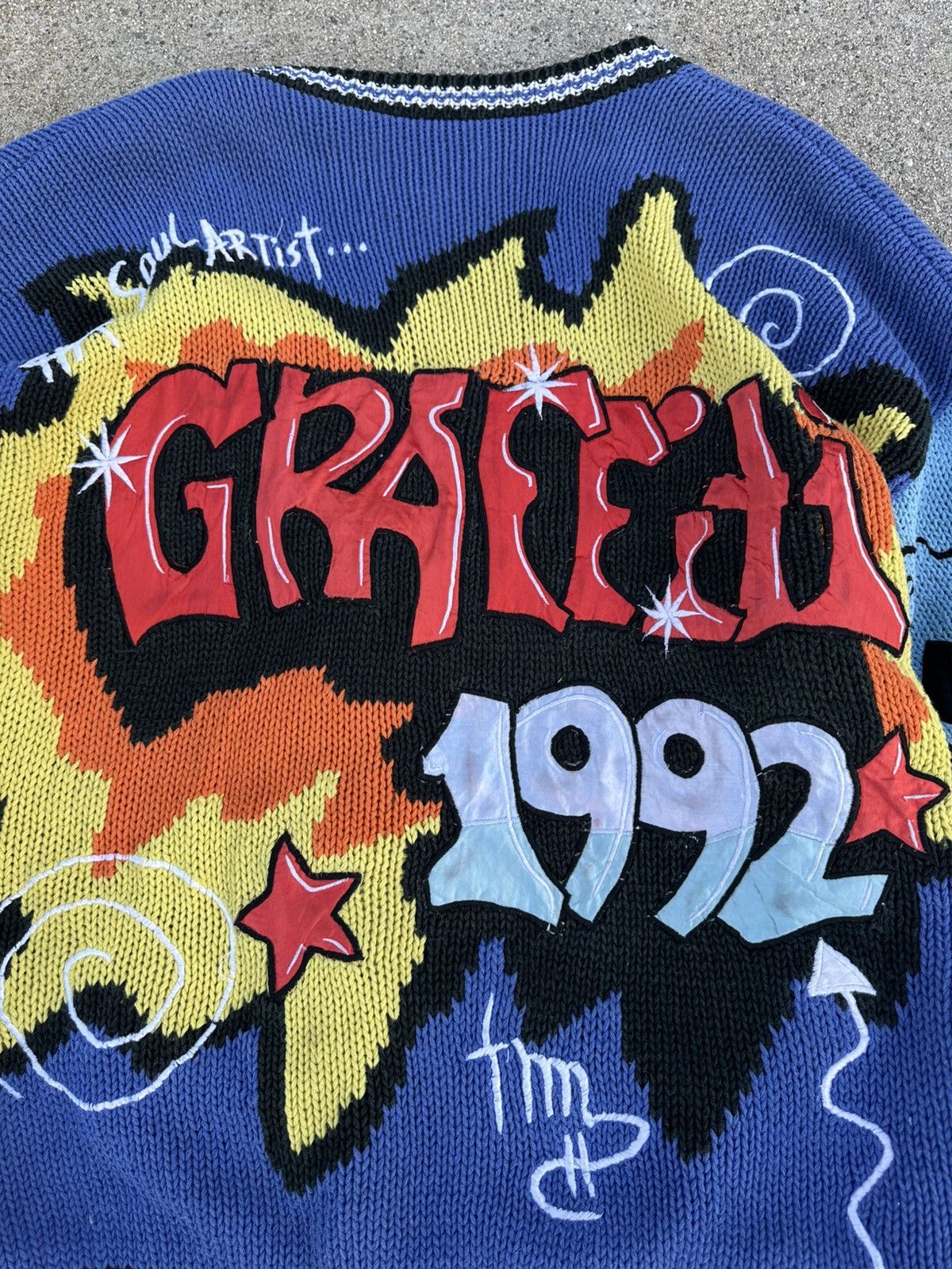 Other Vintage 1992 Absolutely No! Jeans Graffiti Knit Cardigan Size US L / EU 52-54 / 3 - 5 Thumbnail
