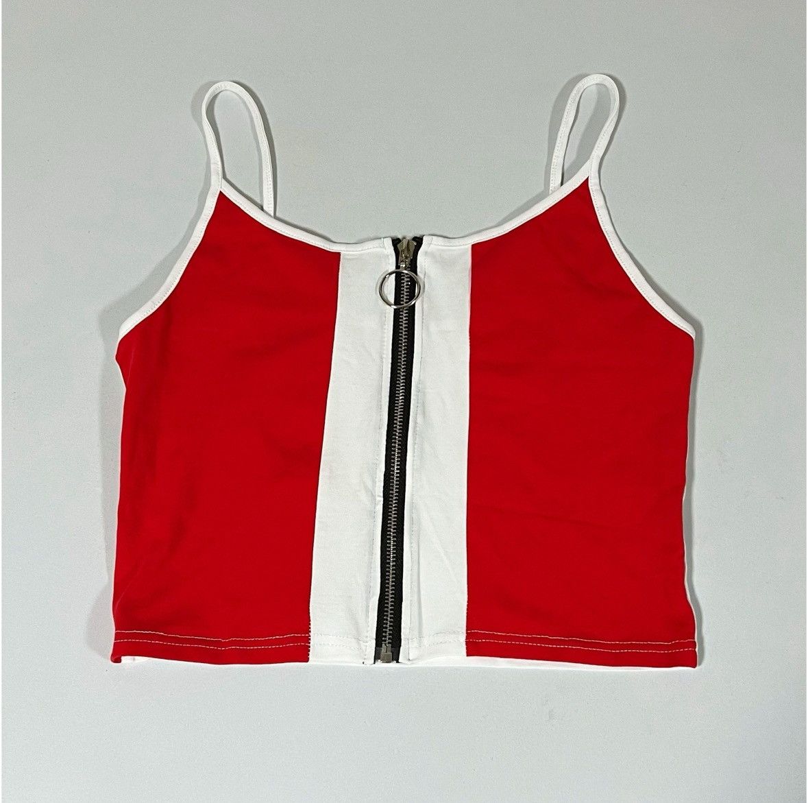 Japanese Brand Red White Color-Block Zip-Up Tank Crop Top Shirt Size M ♥️✨ Size M / US 6-8 / IT 42-44 - 1 Thumbnail