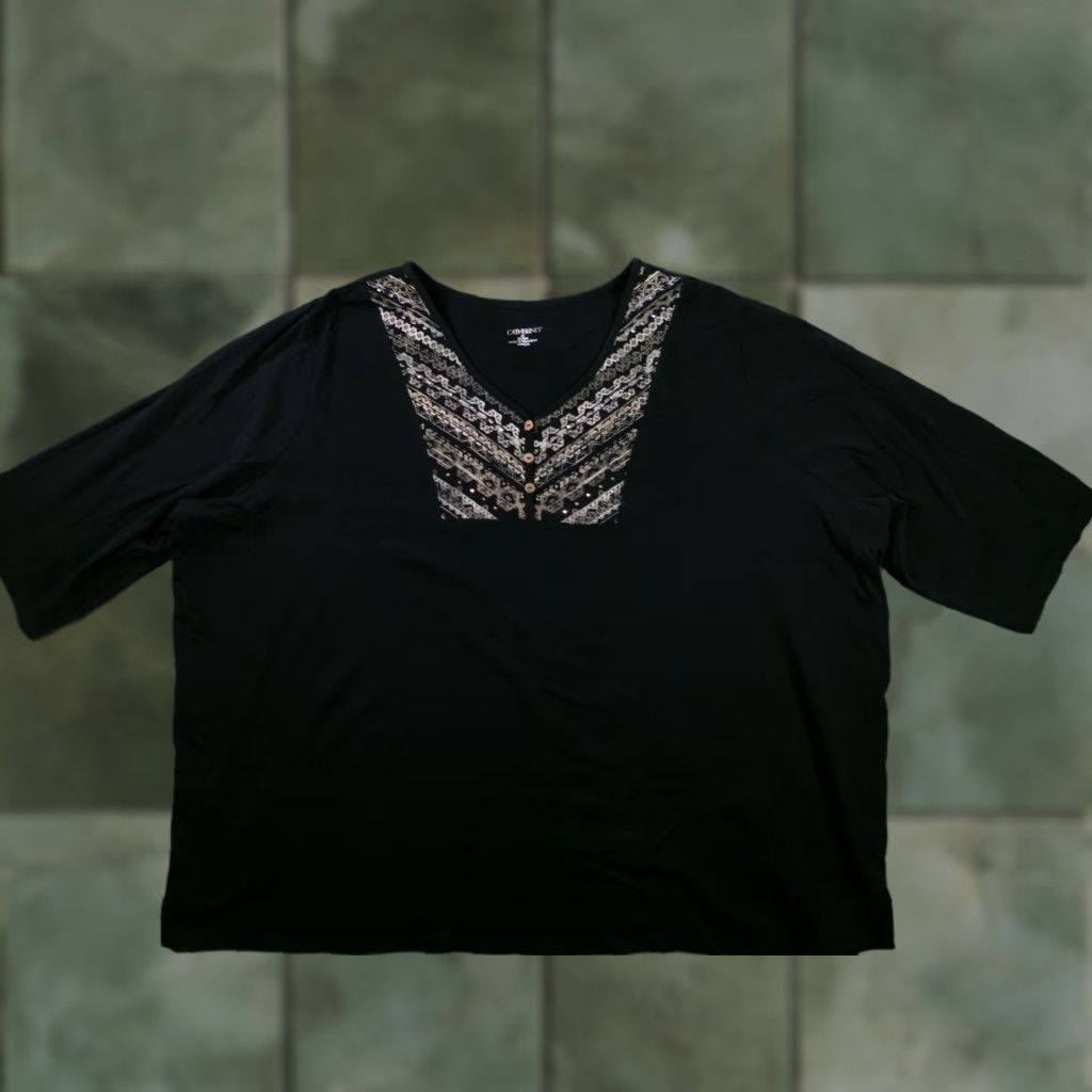 Vintage Catherines Top Womens 4X Black V Neck Embellished Button Sequin Stretch Capsule Size XXL / US 16-18 / IT 52-54 - 1 Thumbnail