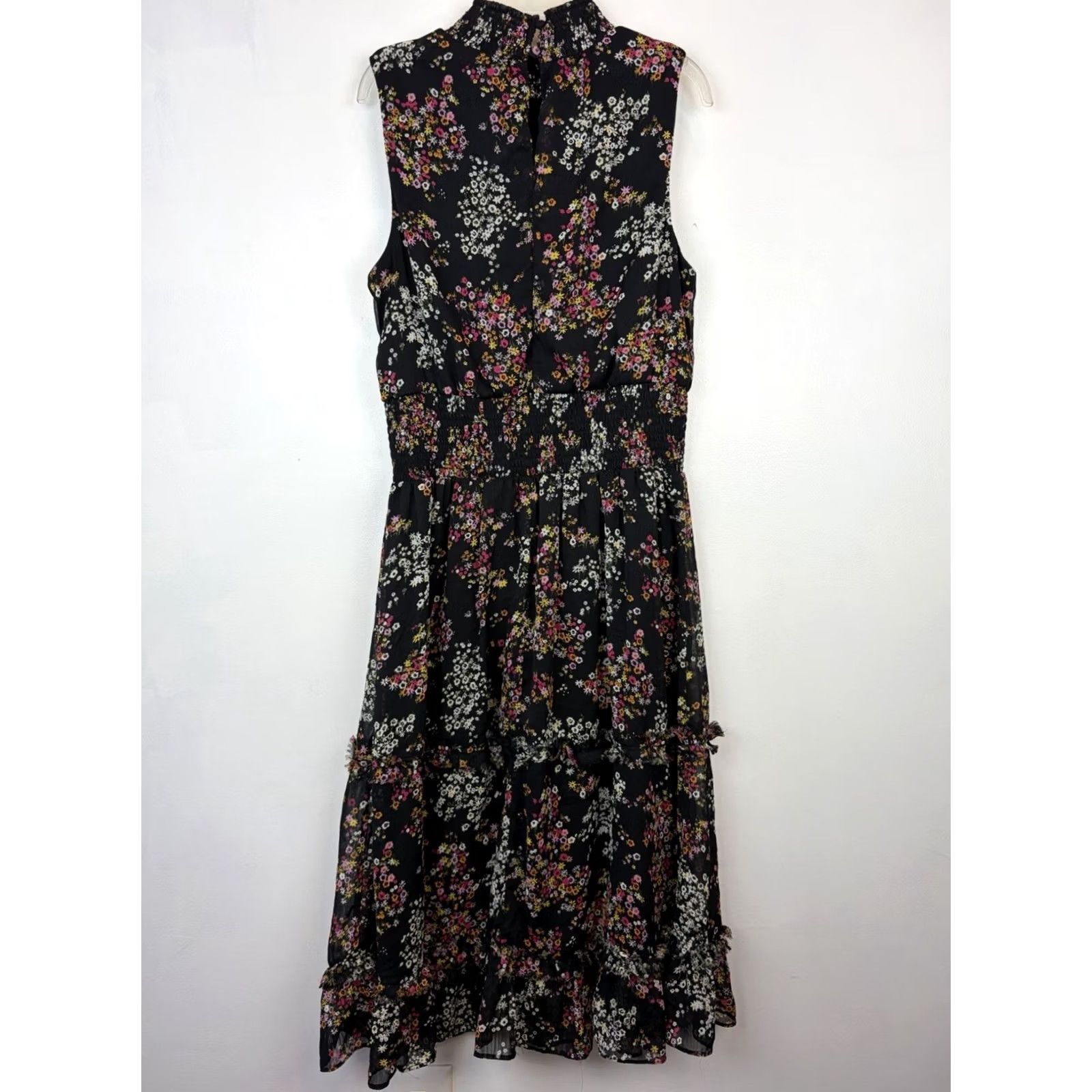 Vintage Sam and Jess Midi Dress Womens Large Black Floral Ruffle Lined Wedding Size L / US 10 / IT 46 - 2 Thumbnail