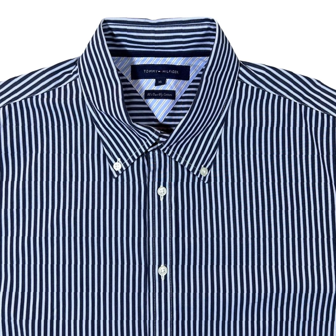 Tommy Hilfiger Tommy Hilfiger Shirt Button-Up XL 80s Striped Navy/Blue/White Cotton Long Sleeve Mens Regular - 2 Ply 100% Cotton Shirt, Casual, Button-Down Collar Size US XL / EU 56 / 4 - 3 Thumbnail