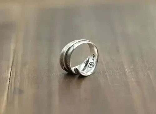 Ring Of Fire Sterling Silver 925 ring with adjustable Indian feather Size ONE SIZE - 2 Thumbnail