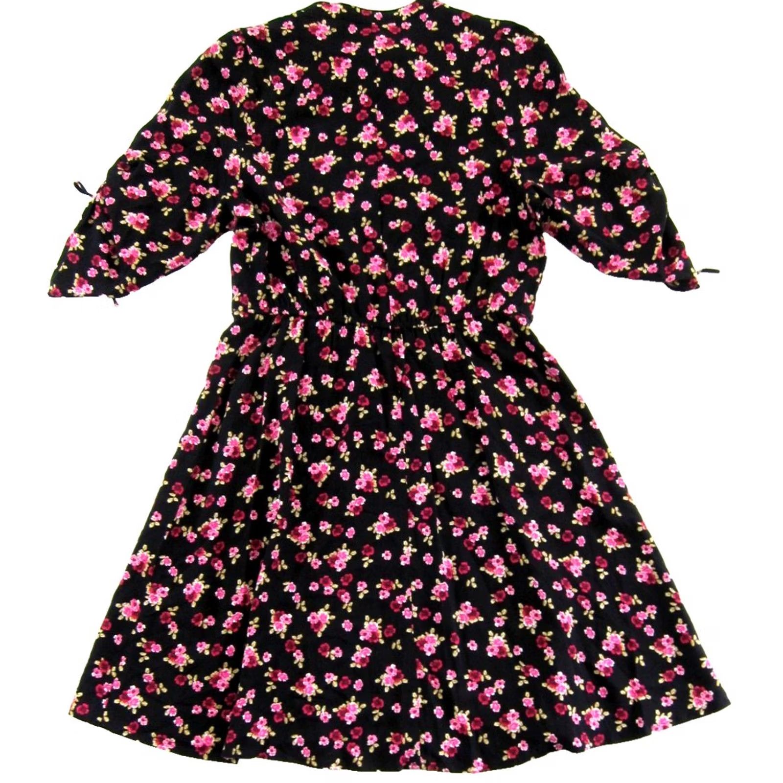 Express EXPRESS Dress Woman XS Short Sheath V-Neck Floral Rose 100% Rayon Black Pink Size 26" / US 2 / IT 38 - 2 Thumbnail