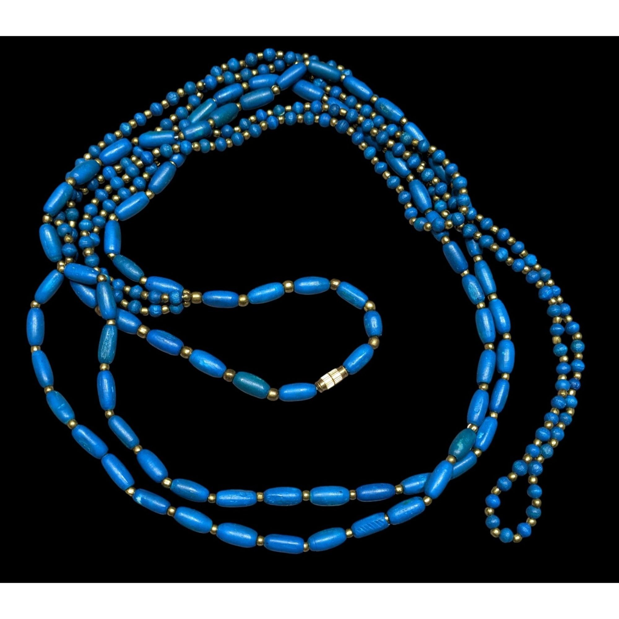Other Vintage Dyed Blue Wood Bead Gold Spacer Multi Strand Bohemia Size ONE SIZE - 1 Thumbnail