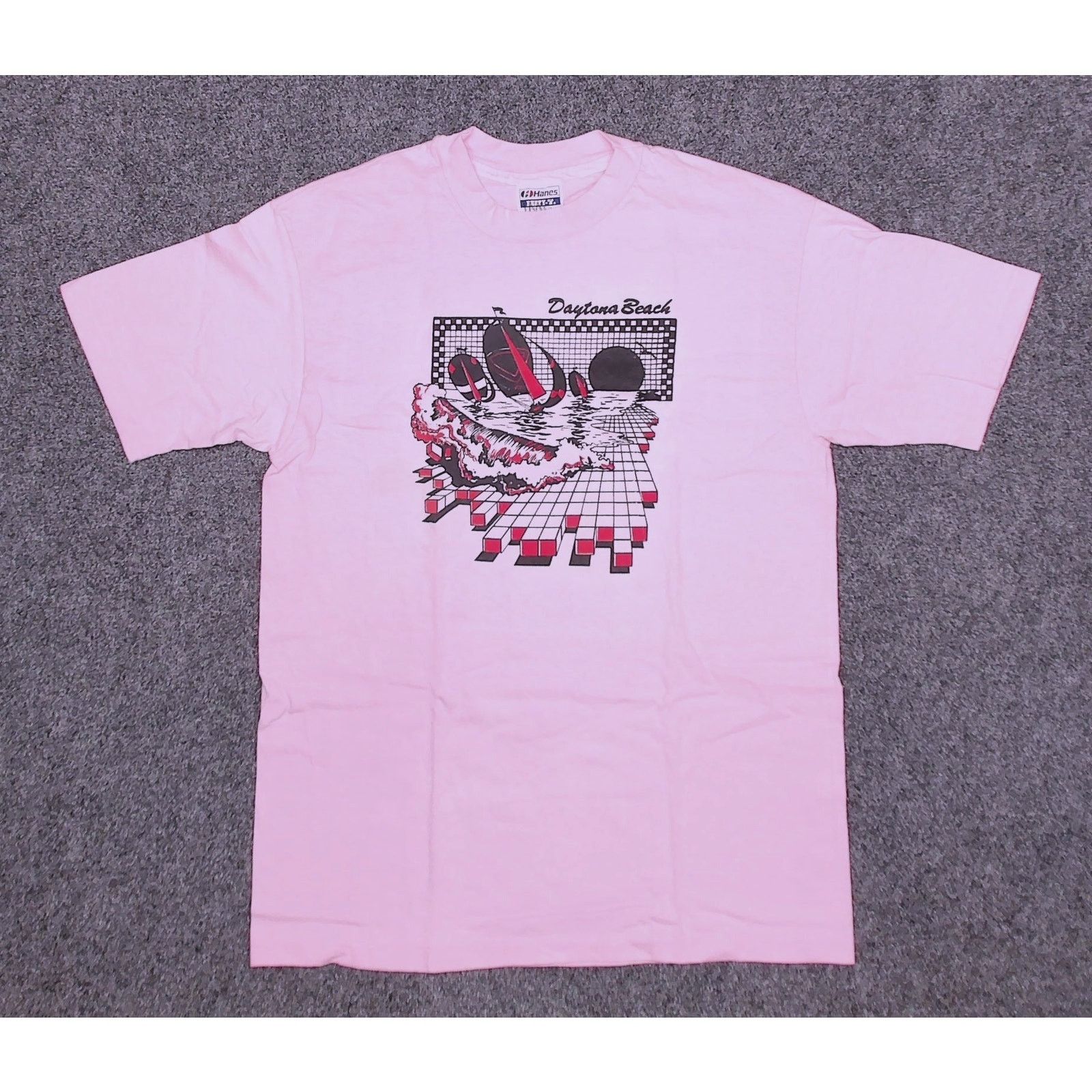 Vintage VTG 80s Hanes Beefy-T Single Stitch Sun-Faded Surf Tee Pink Size US M / EU 48-50 / 2 - 3 Thumbnail