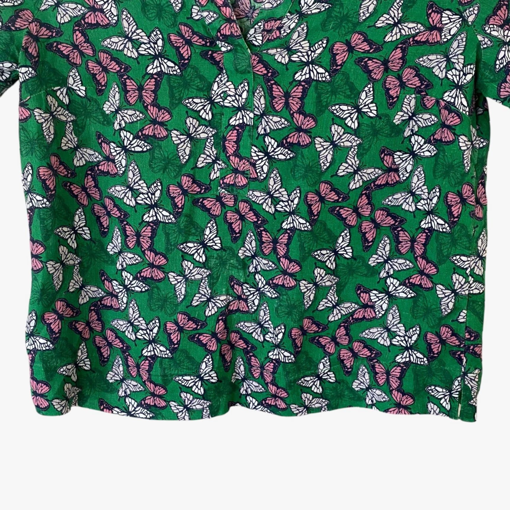 Charter Club VINTAGE Charter Club Linen Butterfly-Print Tie-Sleeve Top Green Women's Size Medium Size M / US 6-8 / IT 42-44 - 6 Thumbnail