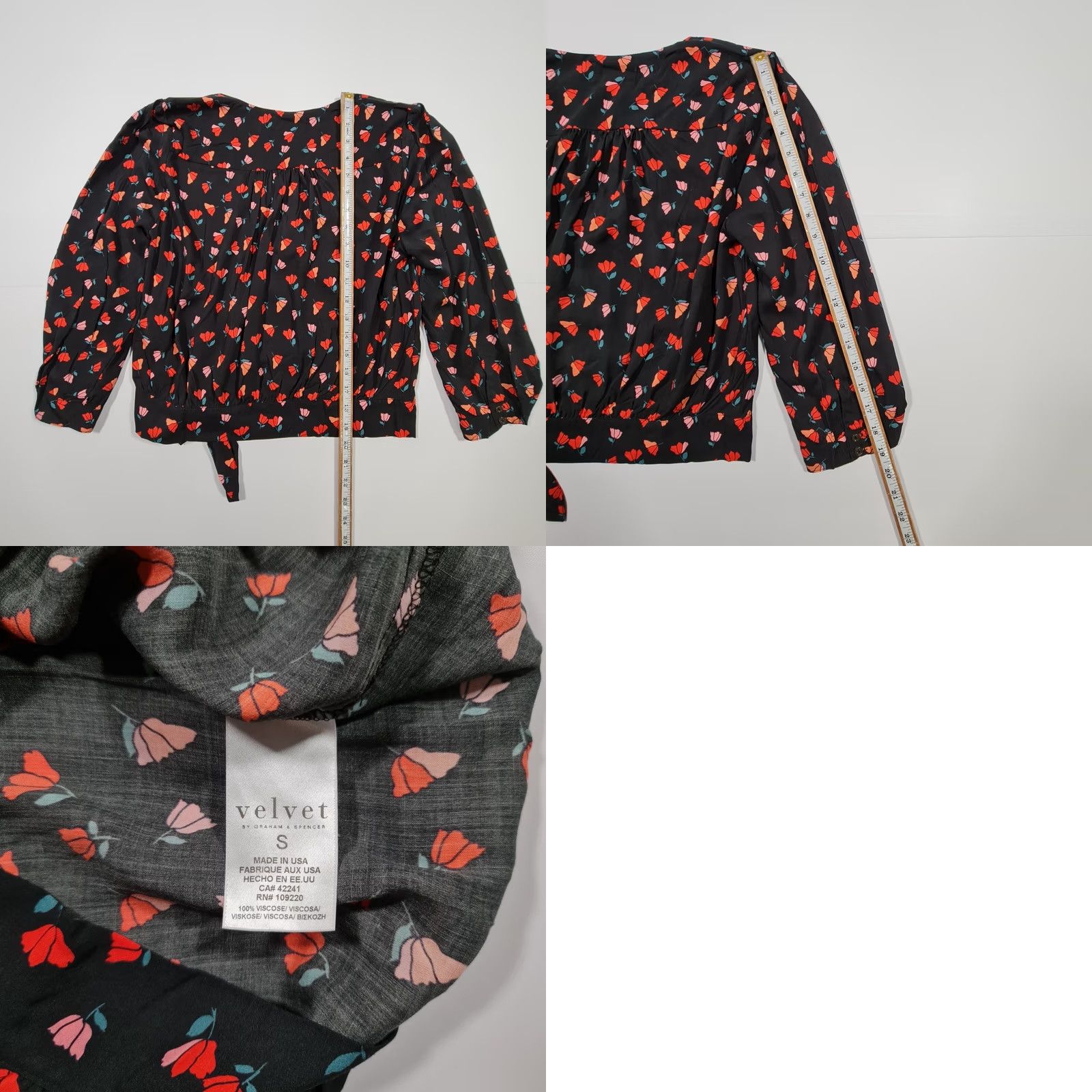 Velvet Velvet by Graham & Spencer Womens Blouse Top Black Small Wrap Floral Long Sleeve V-Neck Size S / US 4 / IT 40 - 8 Thumbnail