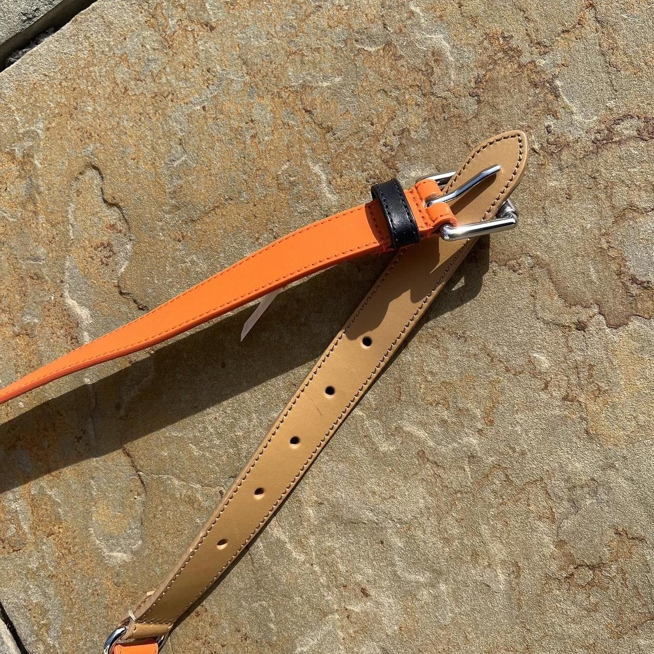 Designer NWT Orange Tan Navy Colorblock Leather Belt Made in Italy Size ONE SIZE - 2 Thumbnail