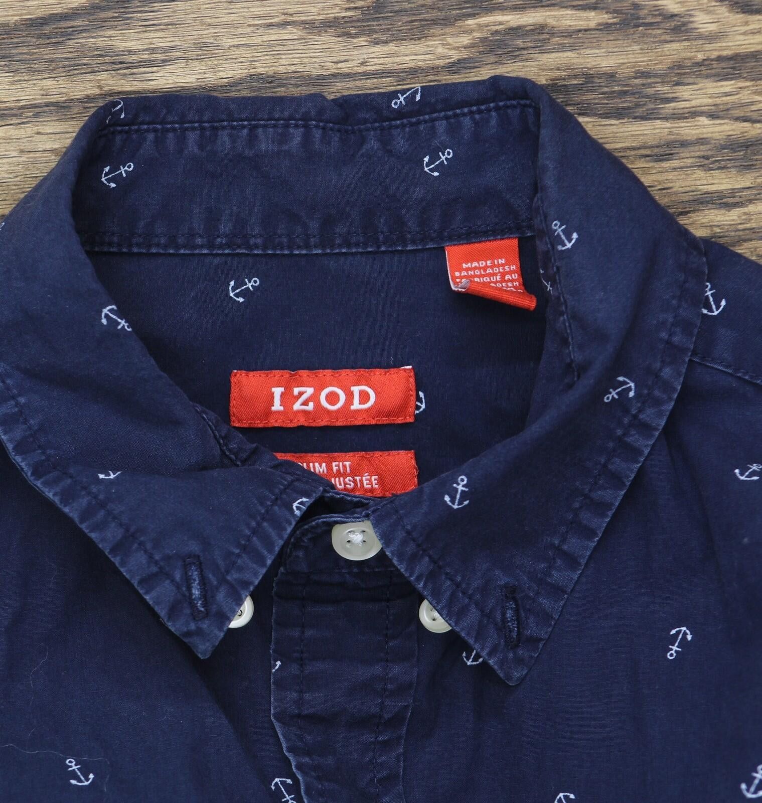 Izod Izod Nautical Slim Fit Long Sleeve Dress Shirt Navy Blue S Size US S / EU 44-46 / 1 - 4 Thumbnail