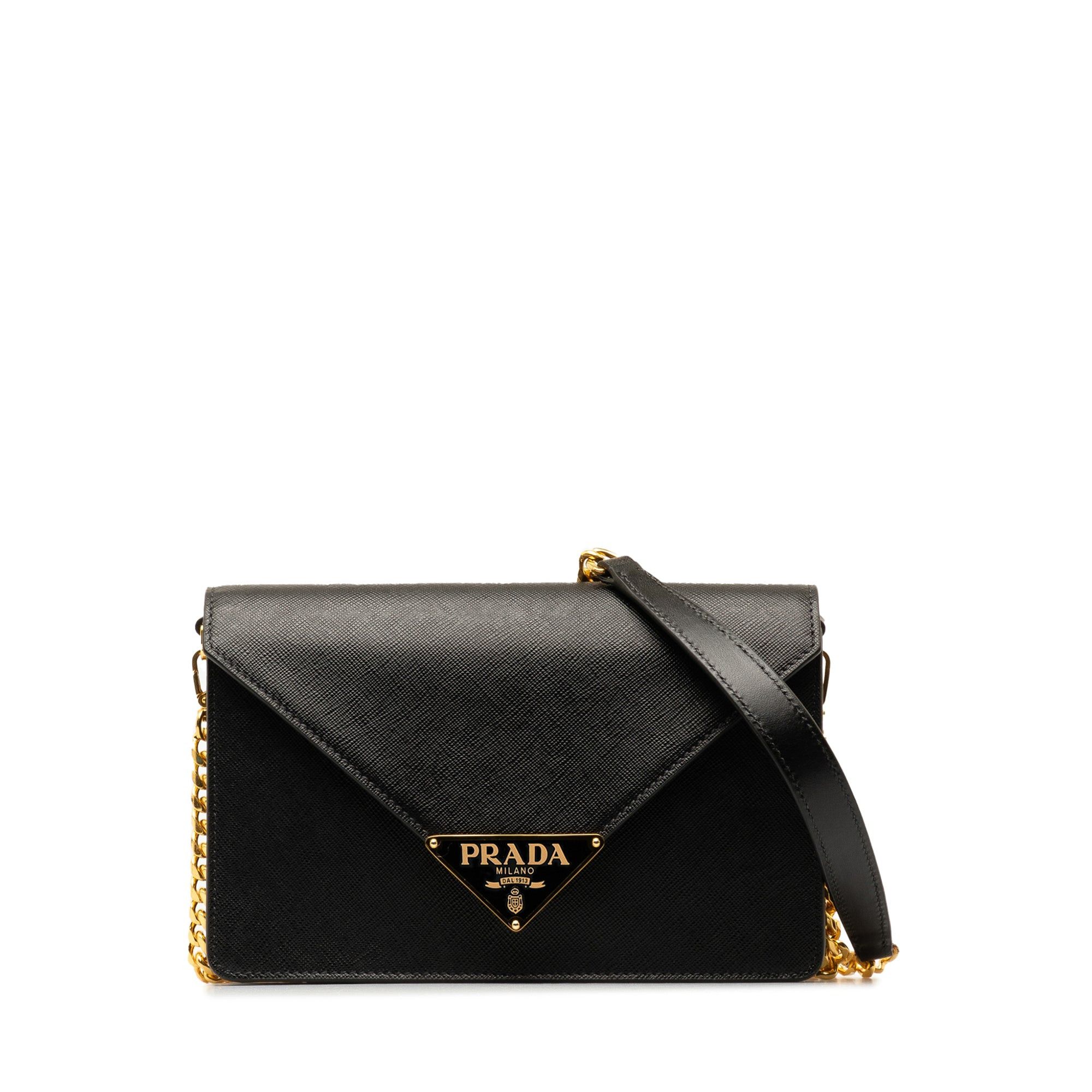 image of Prada Saffiano Envelope Chain Crossbody Crossbody Bag in Black, Women's