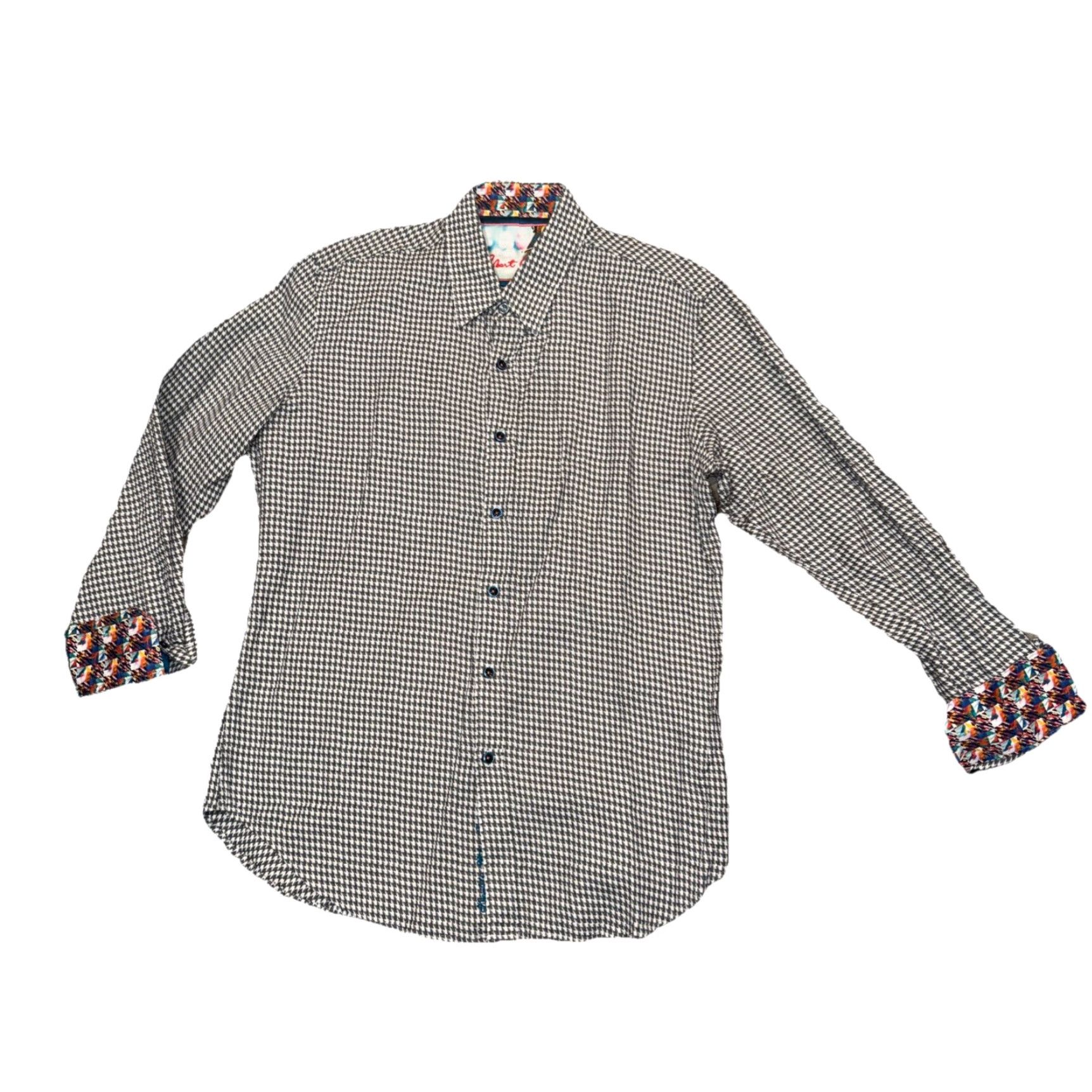 Robert Graham Robert Graham Men L Gray White Houndstooth Embroidered Button-Up Shirt Long Sleeve Size US L / EU 52-54 / 3 - 2 Thumbnail
