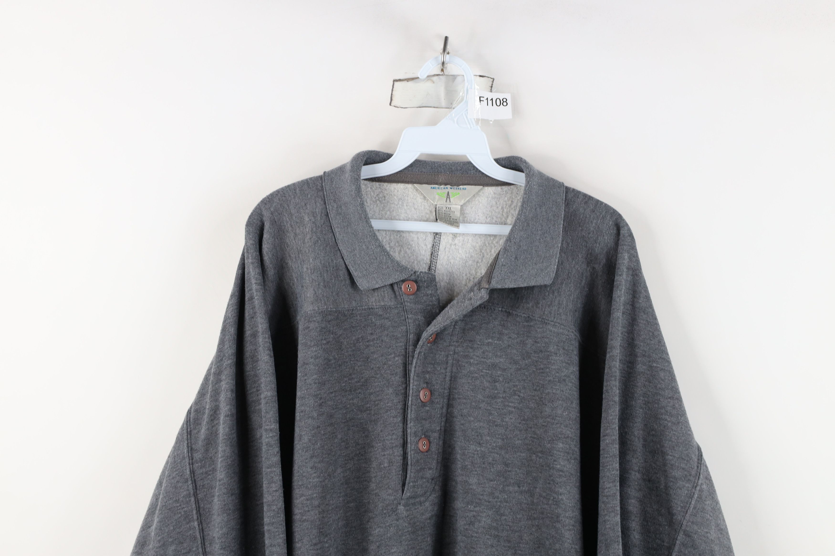 Vintage Vintage 90s Streetwear Collared Pullover Sweatshirt Gray Size US XXL / EU 58 / 5 - 2 Thumbnail