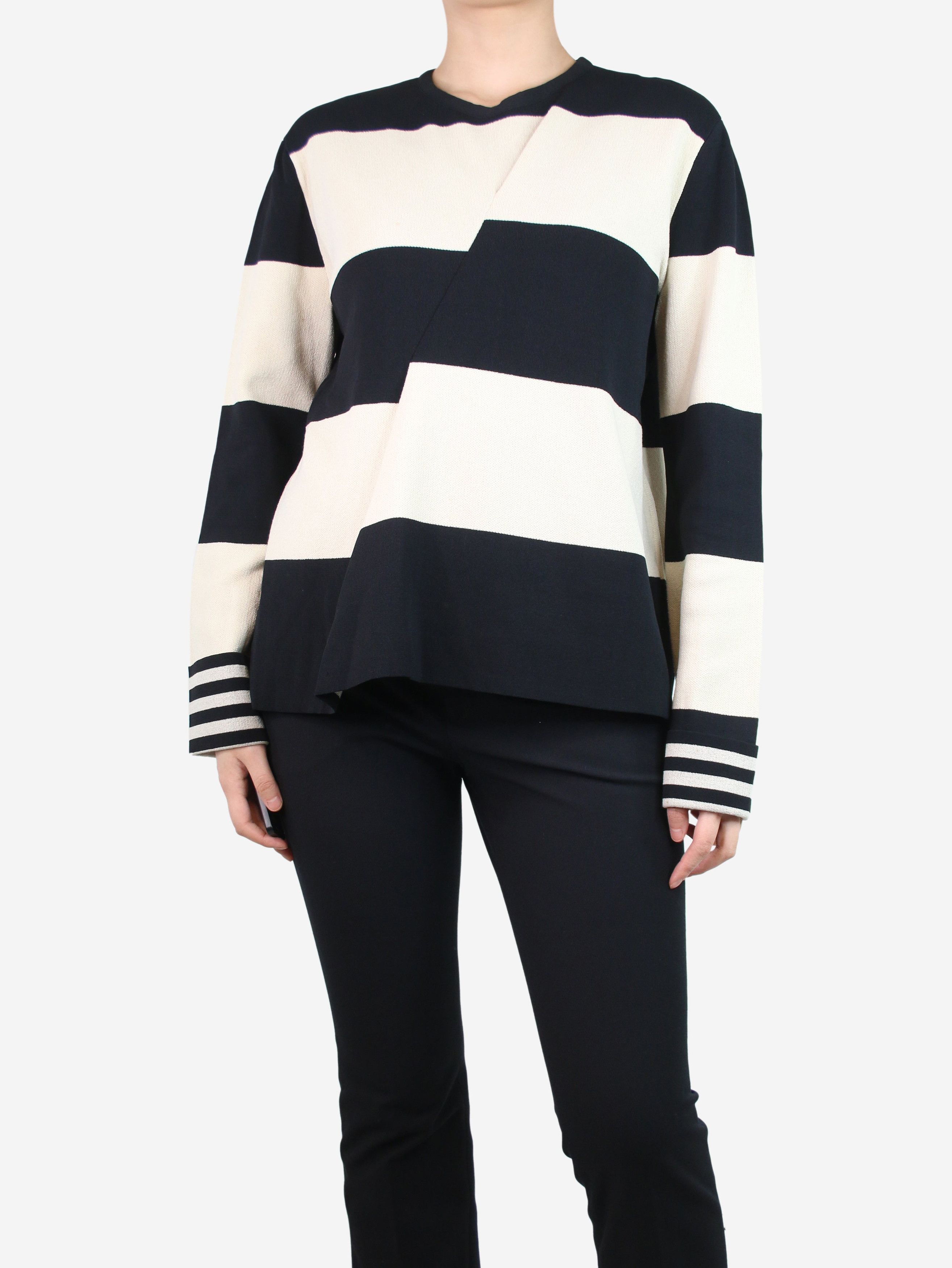 image of Calvin Klein Black Striped Asymmetric Top - Size M, Women's