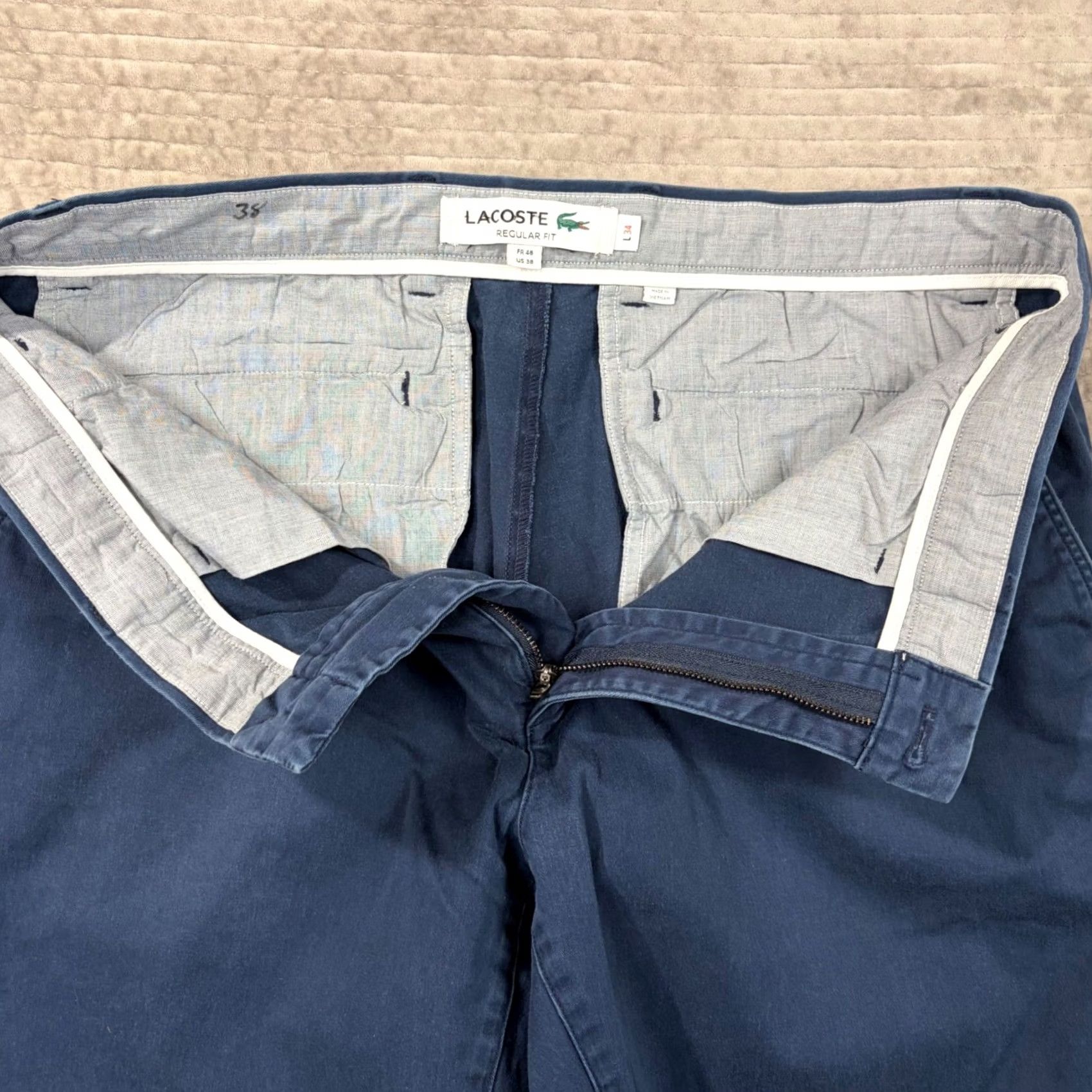 Lacoste Lacoste Chino Pants Navy Blue Regular Fit Cotton Blend 38x34 Straight Leg Mens Front Pockets Logo - Size US 38 / EU 54 - 7 Thumbnail