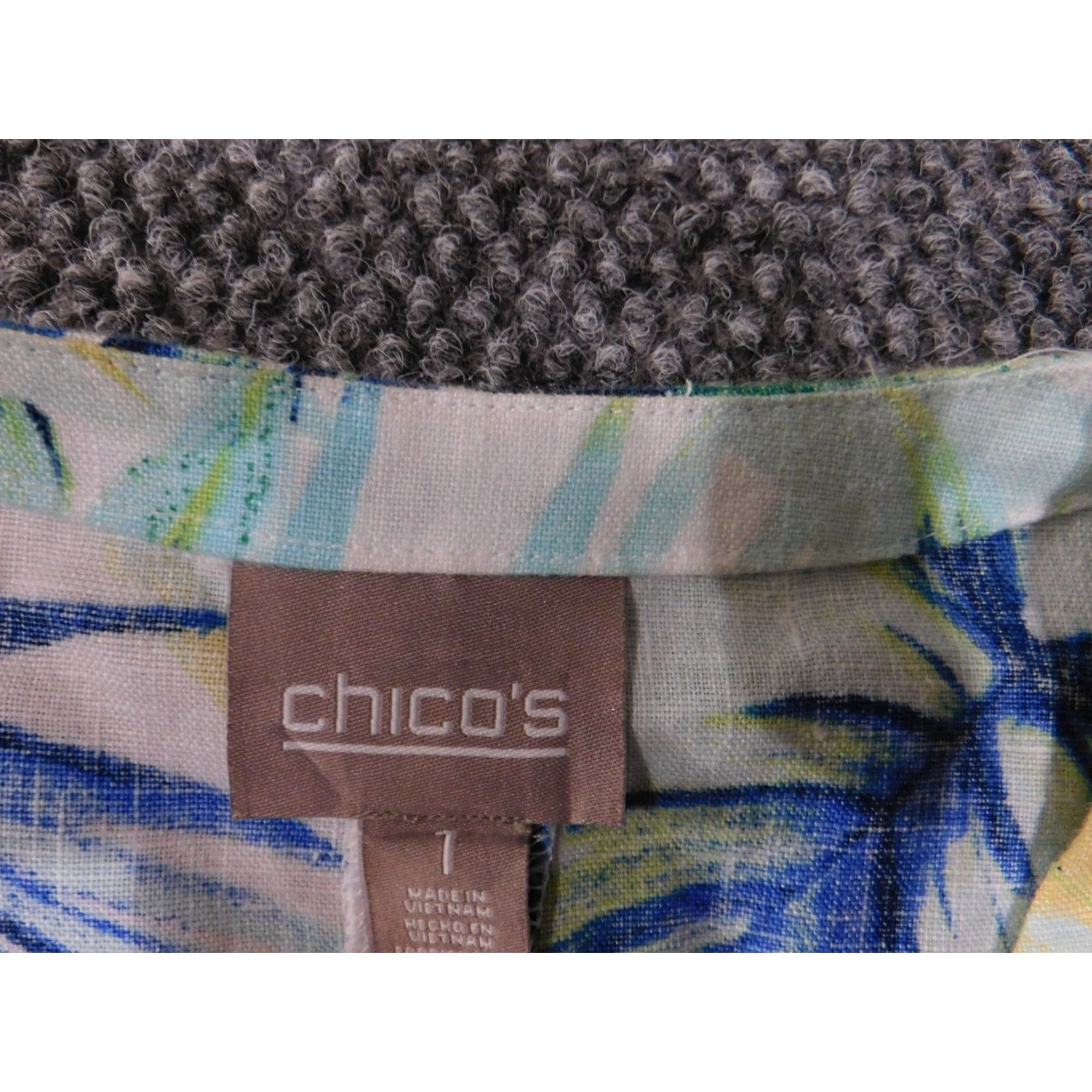 Vintage Chico's Jacket Blue Floral Open Linen Knit Relaxed Linen Lining Women Casual Beach Winter Regular Size 1 Long Sleeve Mid-Length Size XS / US 0-2 / IT 36-38 - 6 Thumbnail
