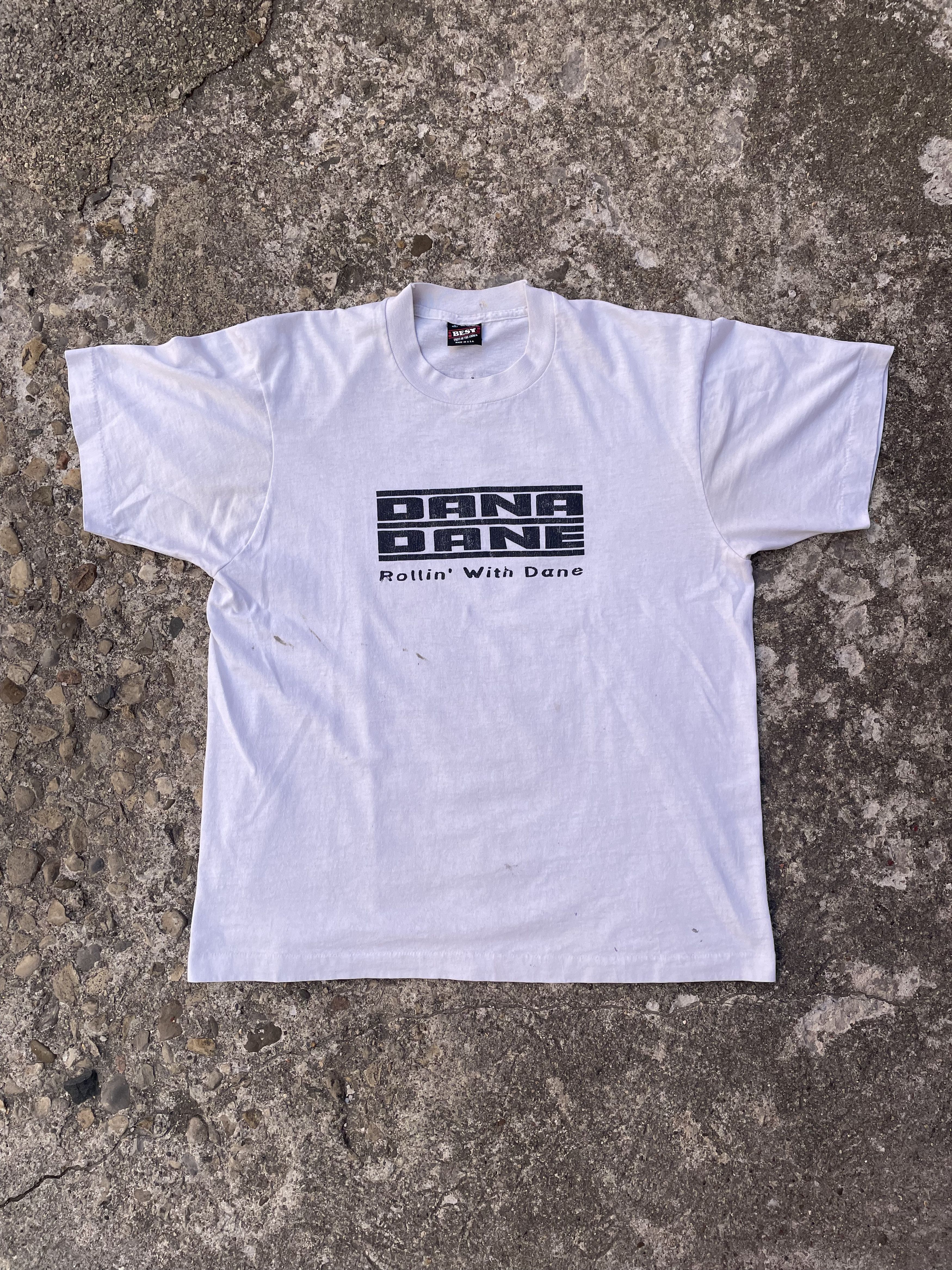 image of Made In USA x Rap Tees VTG 1995 Dana Dane 'rollin' With Dane' Album Rap T-Shirt in White (Size Larg