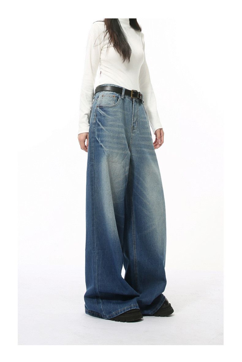 Japanese Brand × Jean Japanese lightning washed wide leg straight jeans casual Size US 32 / EU 48 - 5 Thumbnail