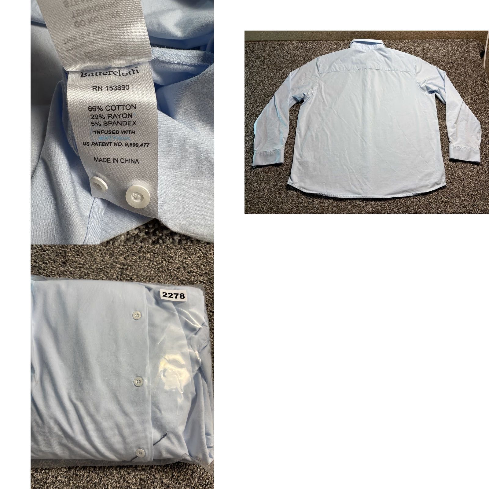 Vintage Buttercloth Dress Shirt Mens 3XL Blue Button-Up NWT NEW Size 48R - 9 Thumbnail