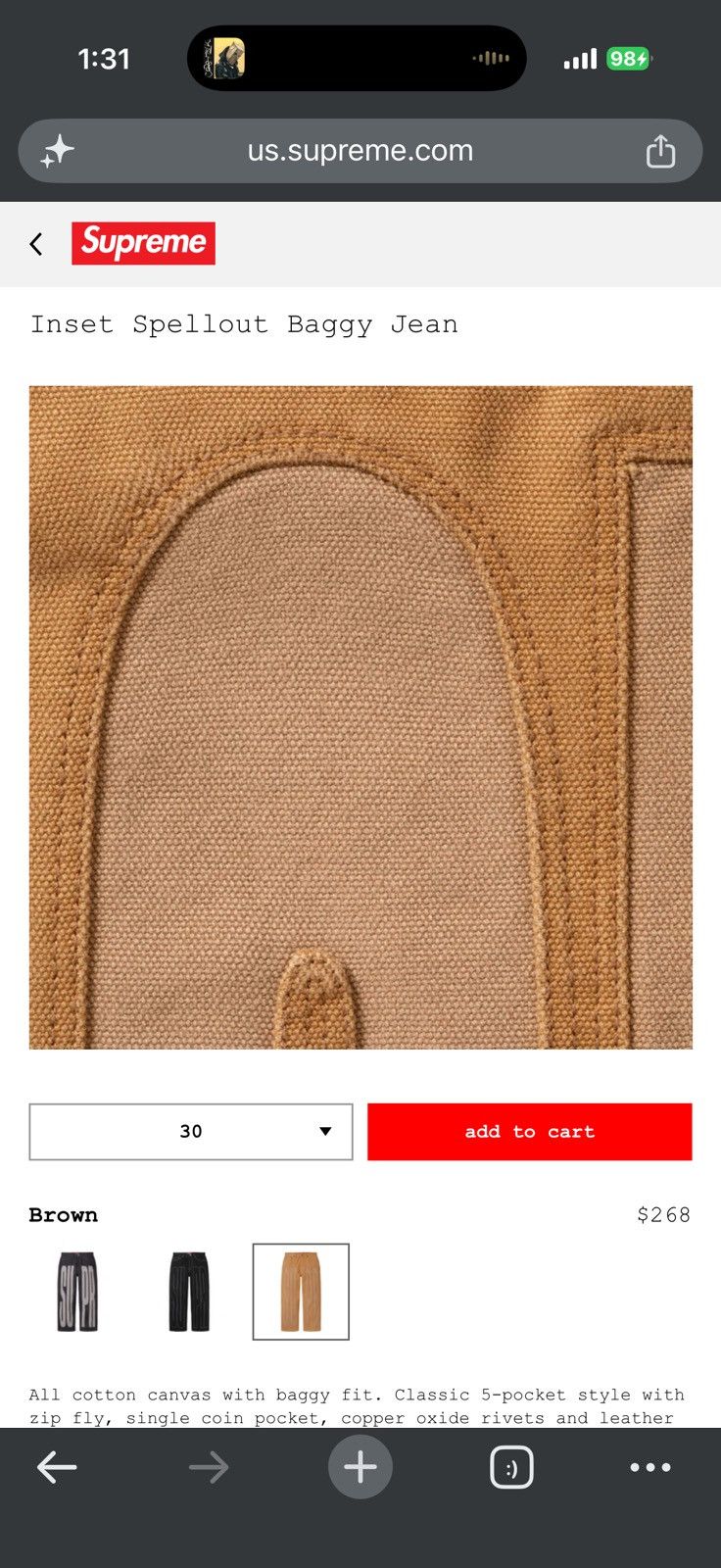 Supreme Supreme Inset Spellout Baggy Jean Size US 36 / EU 52 - 5 Thumbnail