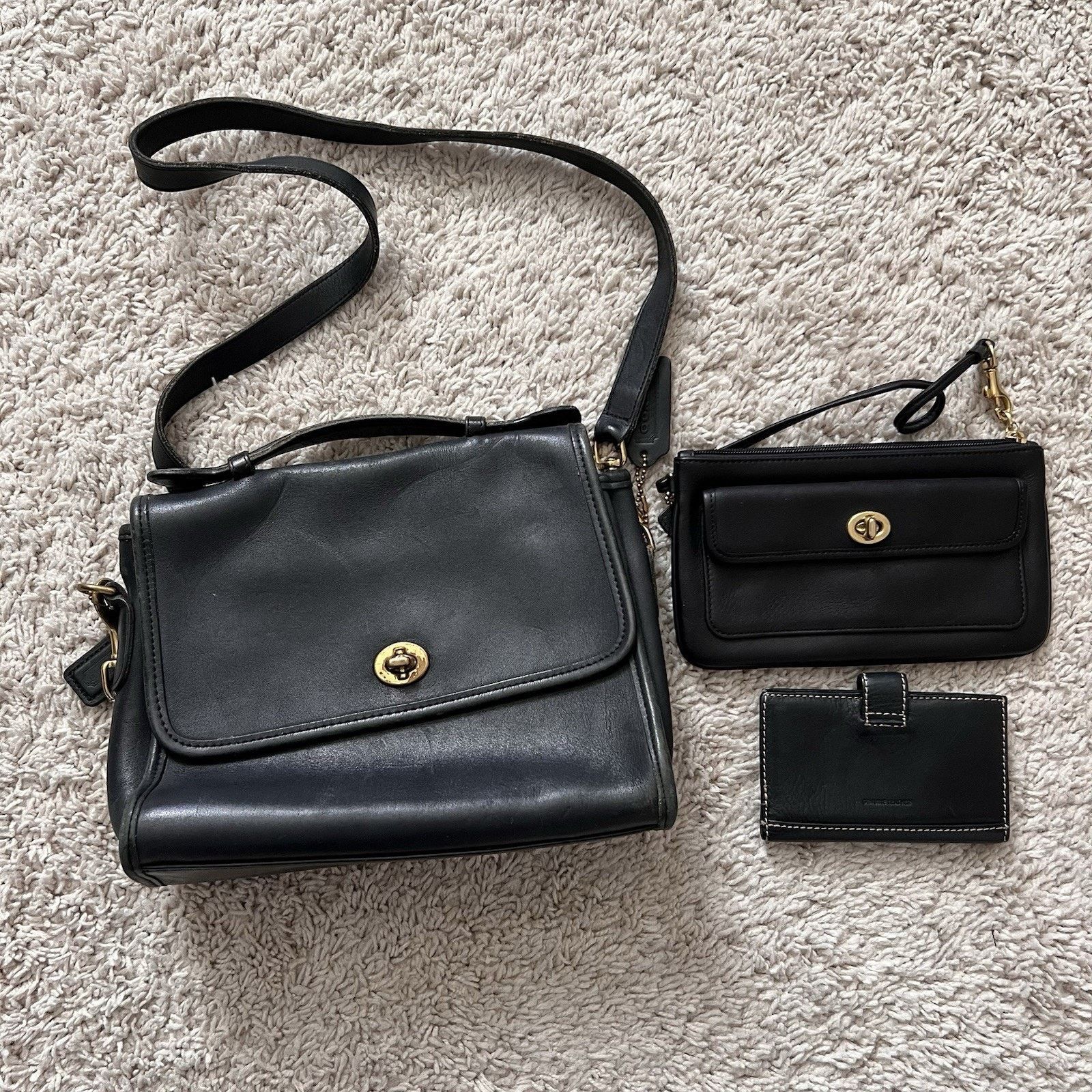 Vintage Coach Court Black Glove Leather Bag 9870 W/ Wallet, Women's