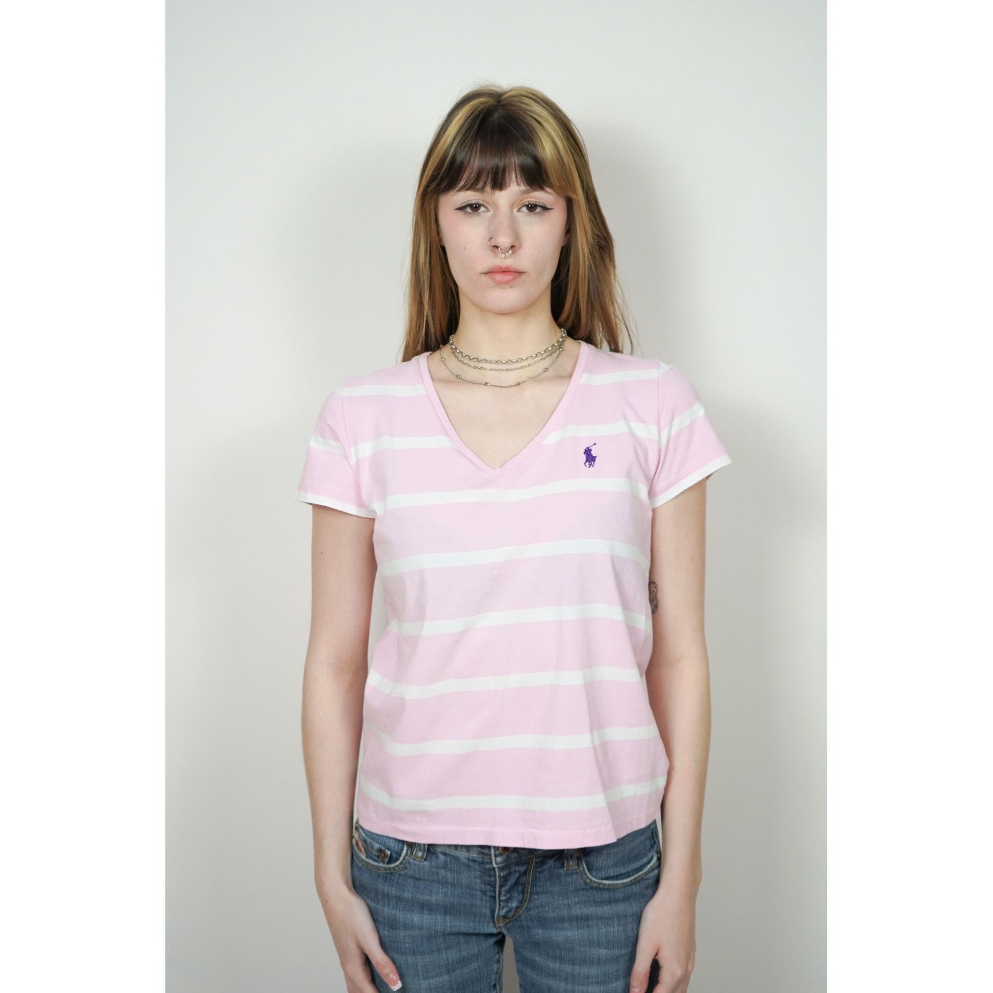 Polo Ralph Lauren Polo Ralph Lauren Pink Stripes V Neck T Size M / US 6-8 / IT 42-44 - 1 Thumbnail
