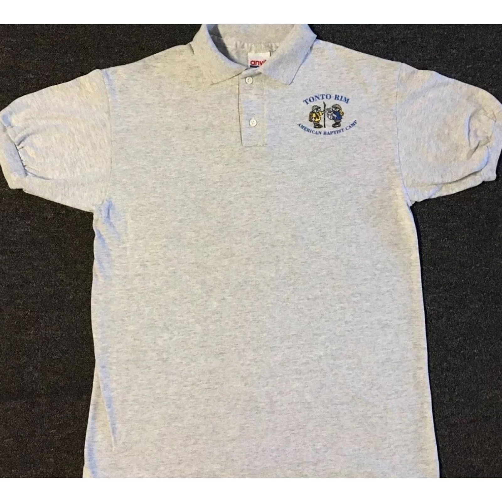 Vintage VINTAGE Tonto Rim Faded Baptist Camp Polo Shirt S Gray Men's Polo Shirt Grunge Cartoon 90s USA Batist Camp Shirt Single Stitch Size US S / EU 44-46 / 1 - 2 Thumbnail