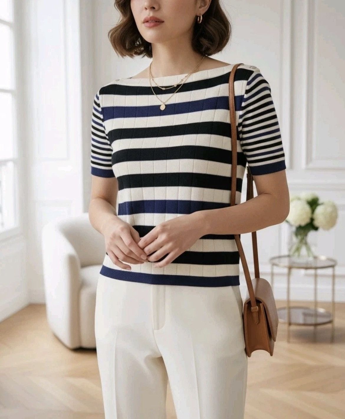 Chanel Vintage Chanel Short Sleeve Knit Sweater Knit Top Size M Size M / US 6-8 / IT 42-44 - 1 Thumbnail