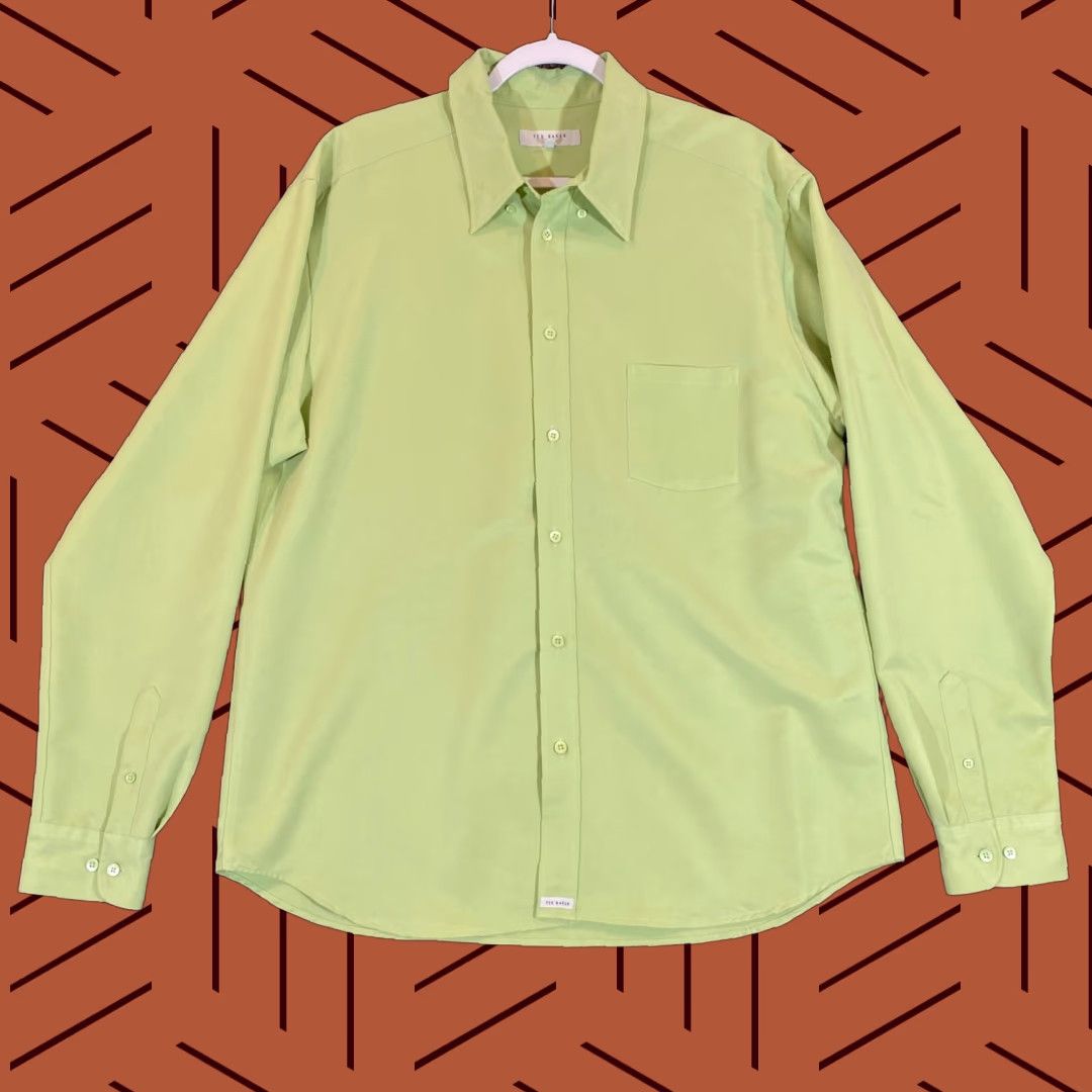 Ted Baker Ted Baker London Shirt Mens 5 Green Cream Lime Button Up Outdoors L/S Shine? Size US S / EU 44-46 / 1 - 1 Thumbnail