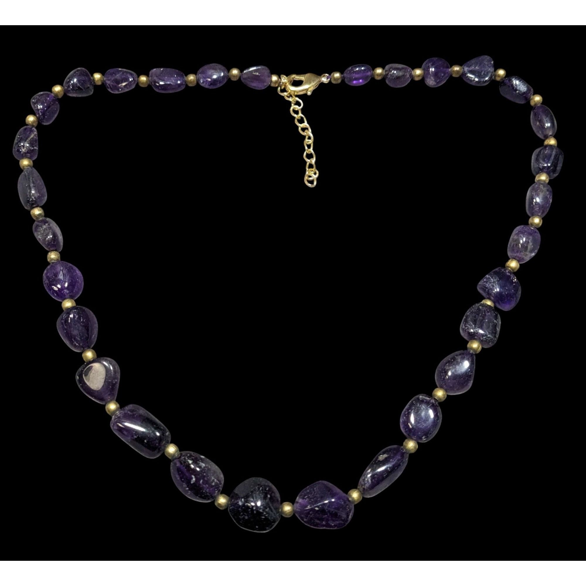 Handmade Vintage Artisan Amethyst Gemstone Necklace With Brass Spacer Size ONE SIZE - 1 Thumbnail