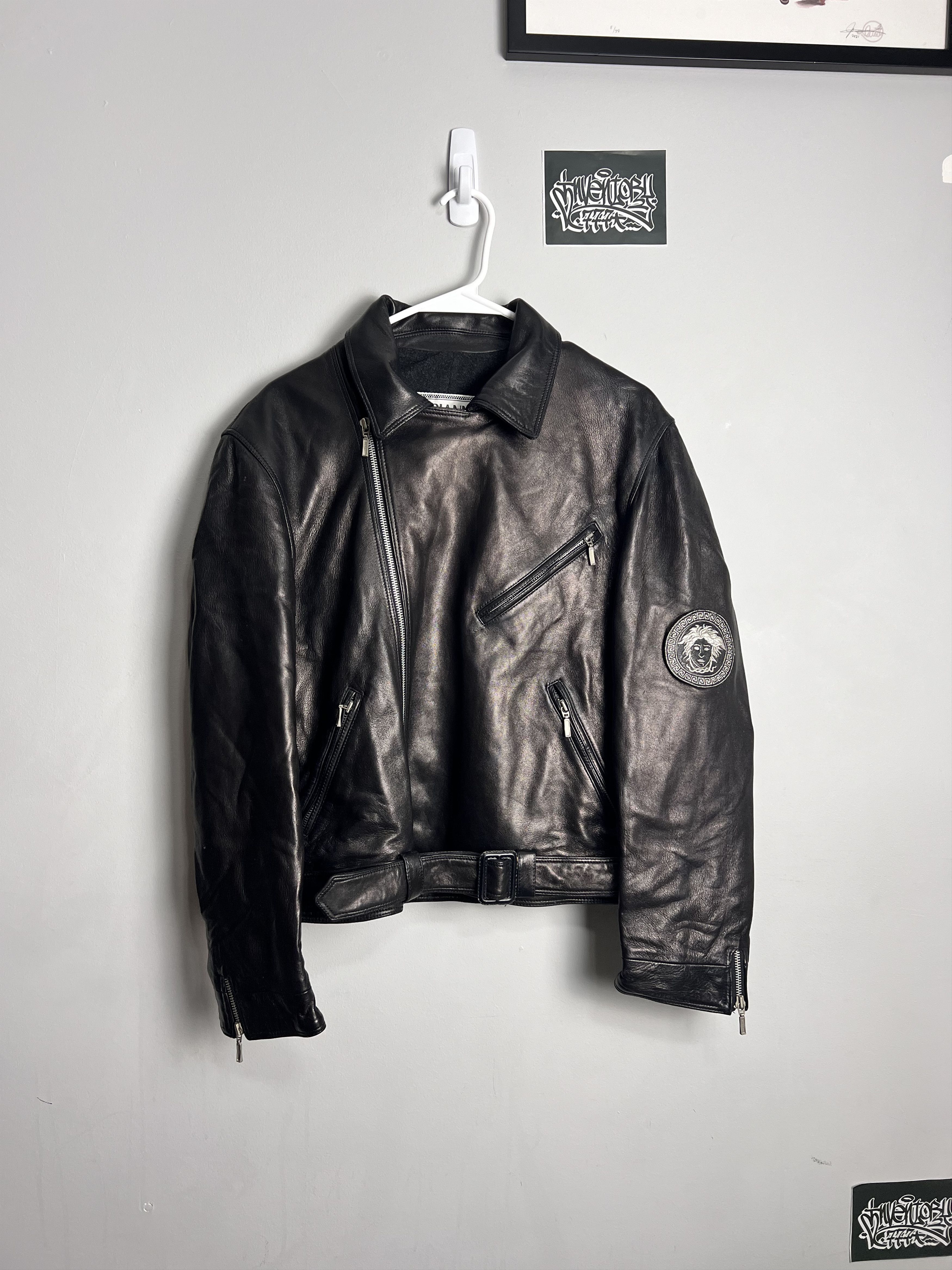 image of Gianni Versace x Versace Vintage Versace - Biker Leather Jacket in Black, Women's (Size Large)