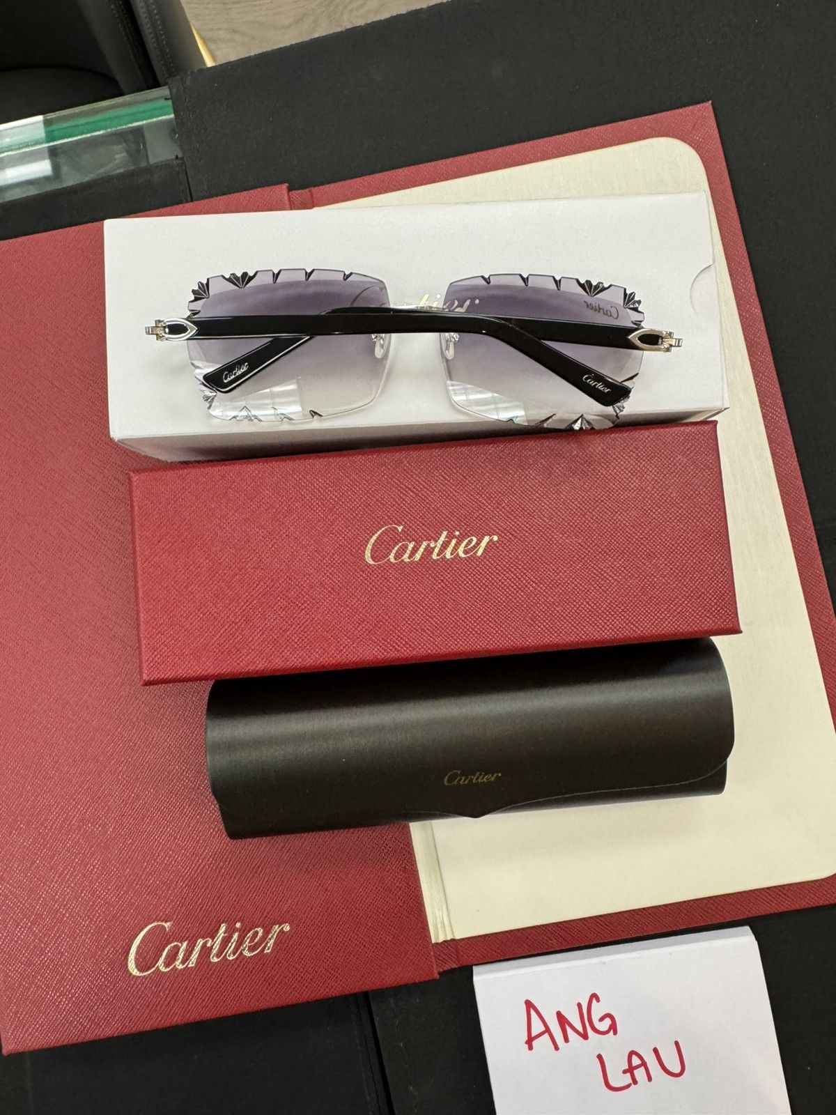 Cartier Cartier Black Acetate Glasses Platinum Rimless C Decor White Size ONE SIZE - 2 Thumbnail