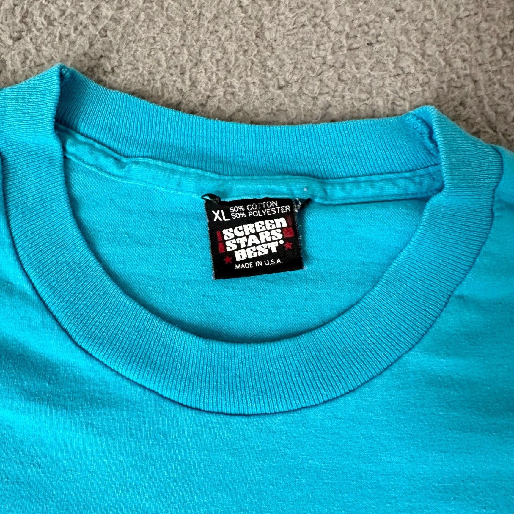 Fruit Of The Loom VINTAGE Screen Stars Shirt Mens XL Blue Teal 80s Classic Crew Neck Short Sleeve Cotton Jersey Fruit of the Loom T-Shirt Size US XL / EU 56 / 4 - 4 Thumbnail