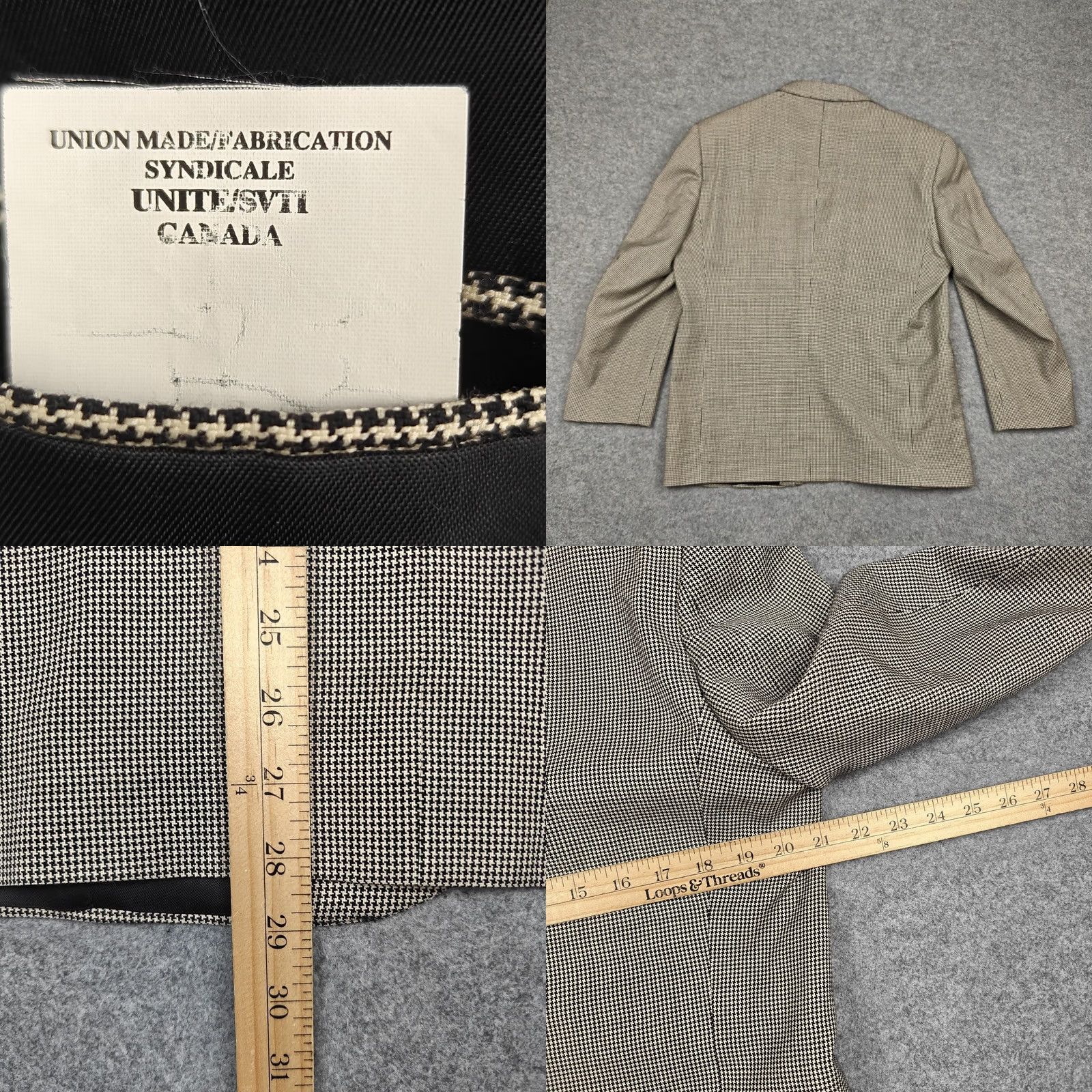 Jack Victor VINTAGE Jack Victor Blazer Mens 40S Beige Wool Houndstooth Tweed Sport Coat Loro Piana Size 40R - 8 Thumbnail
