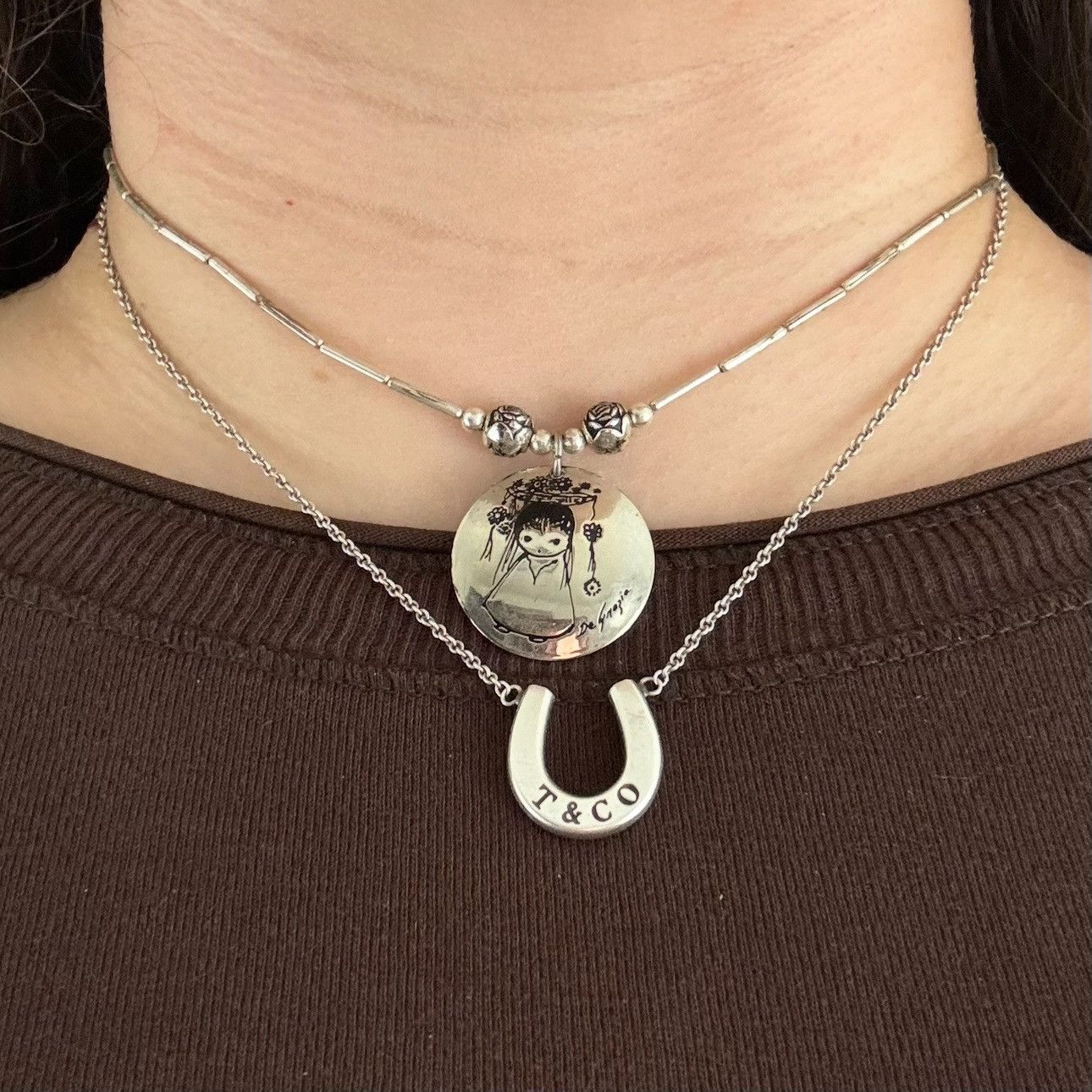Vintage Vintage 70s Silver Tone Ted De Garzia Girl Pendant Necklace Size ONE SIZE - 1 Thumbnail