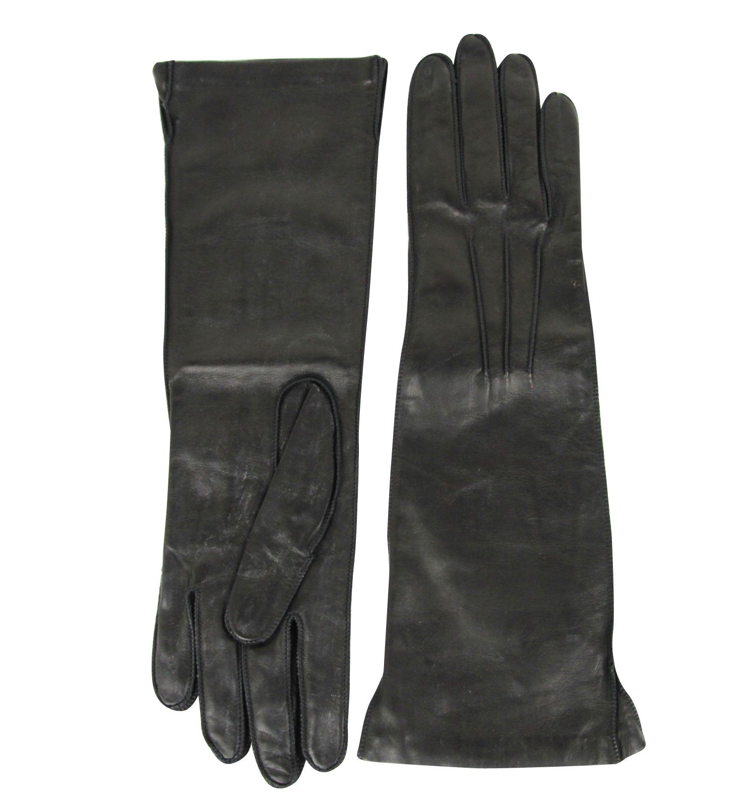 Women's Black Leather Long Gloves (7)