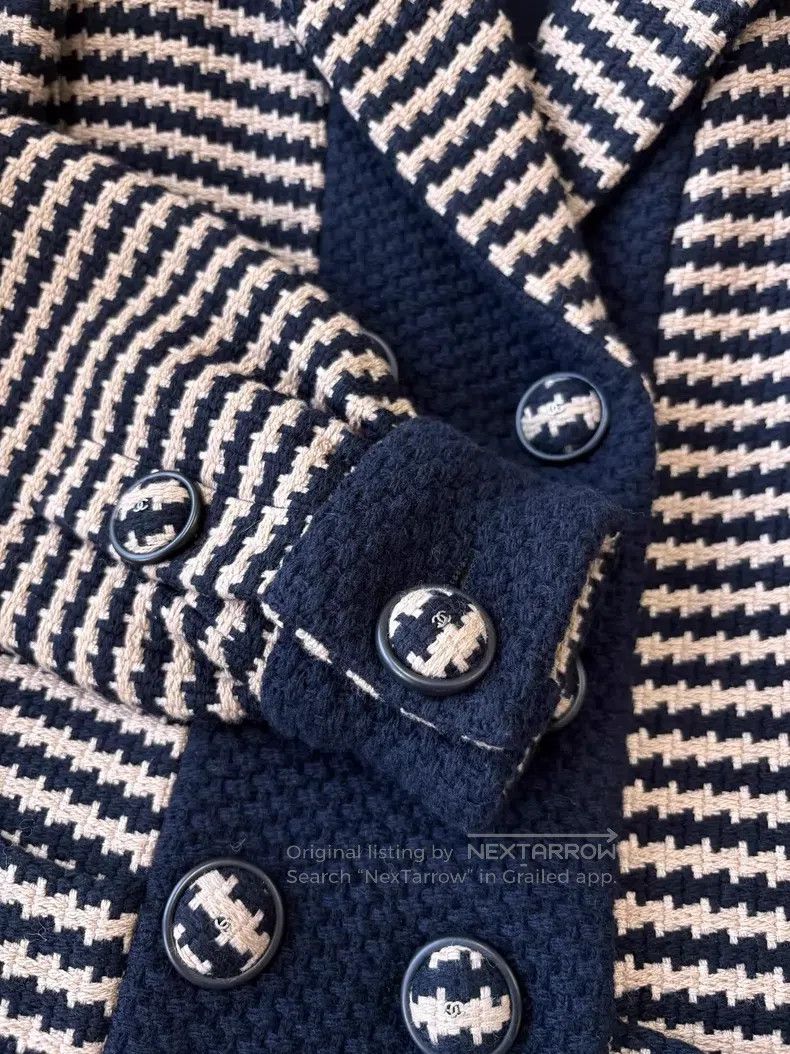 Chanel Chanel 15B Khaki dark blue striped lapel double-breasted k Size XS / US 0-2 / IT 36-38 - 3 Thumbnail