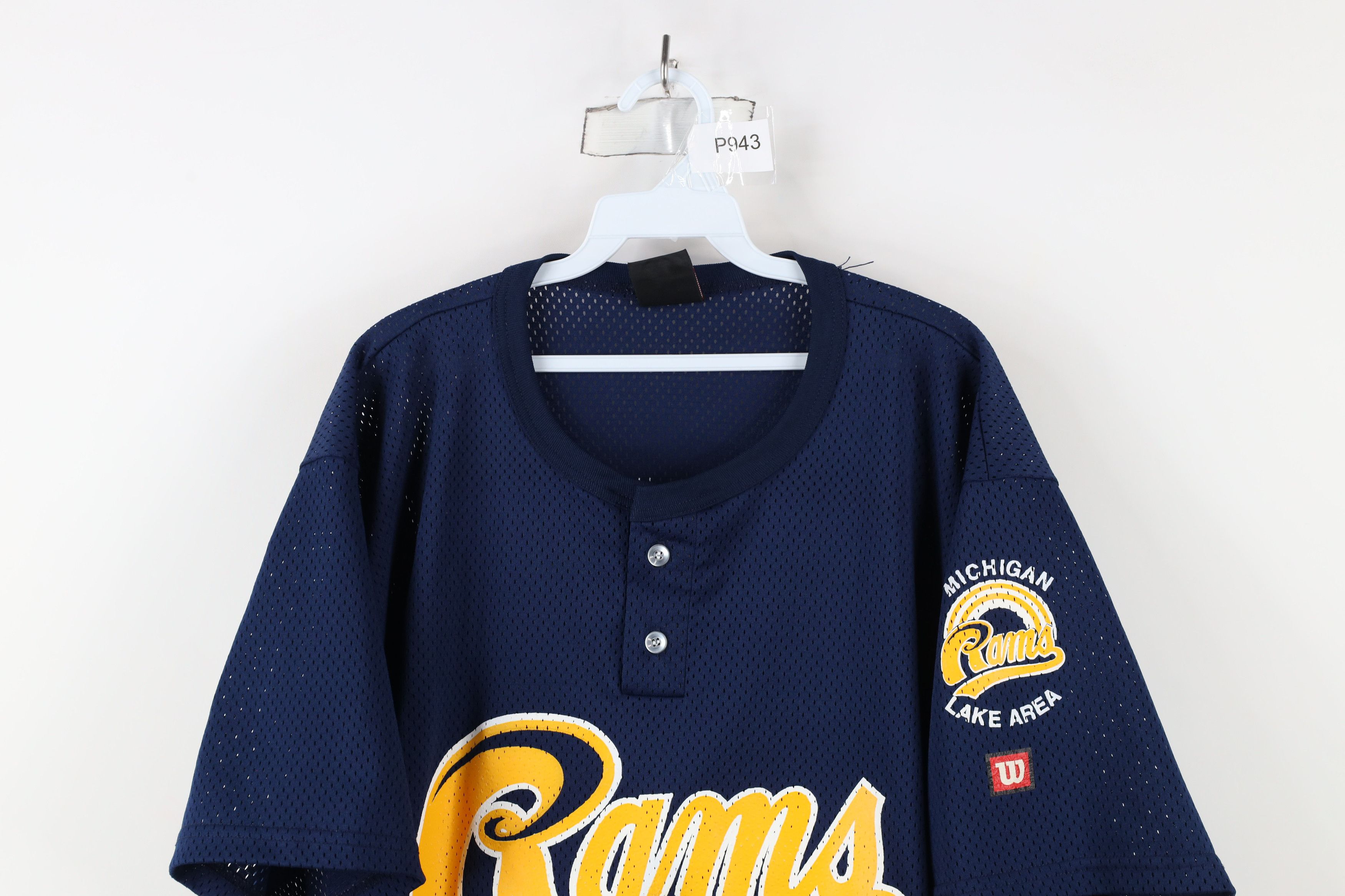 Vintage Vintage 90s Michigan Rams Mesh Henley Baseball Jersey Blue Size US XXL / EU 58 / 5 - 2 Thumbnail