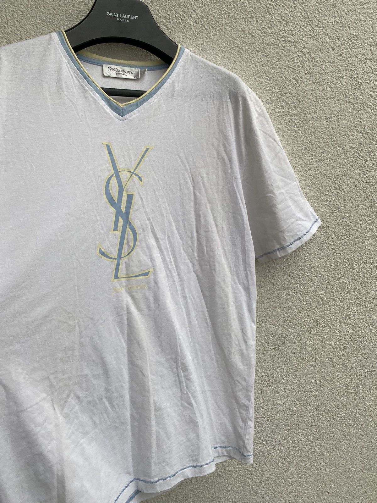 Yves Saint Laurent White YSL T-Shirt Big Logo Size US L / EU 52-54 / 3 - 19 Thumbnail