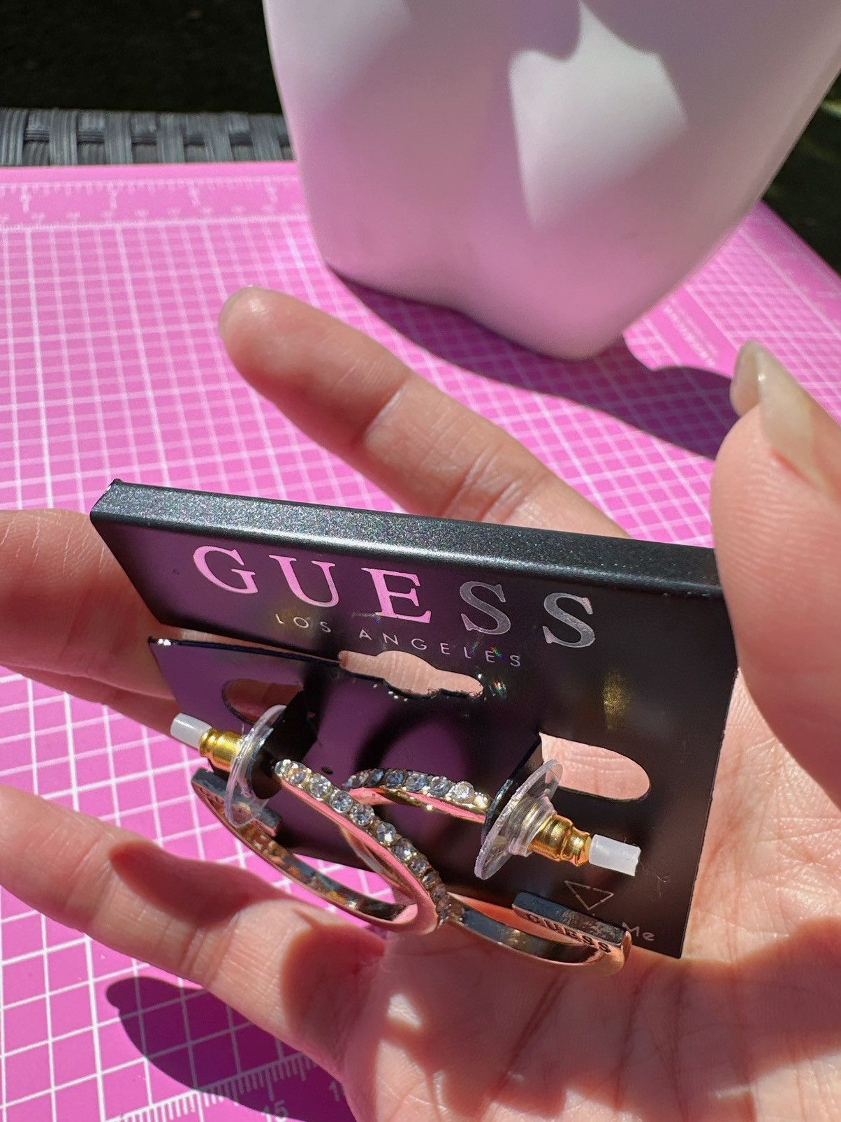 Guess Guess Earrings G shape open loop diamond paved drops gold Size ONE SIZE - 2 Thumbnail