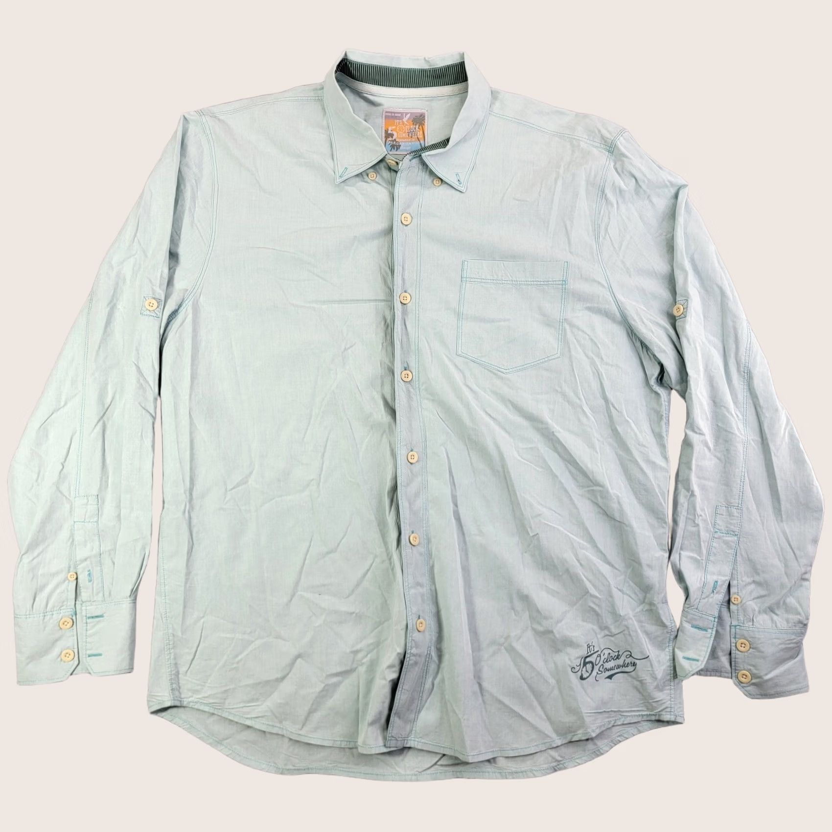 Vintage Margaritaville Shirt Mens Large Green Long Sleeve Its 5 OClock Somewhere Button-Up Casual Tropical no Size US L / EU 52-54 / 3 - 1 Thumbnail