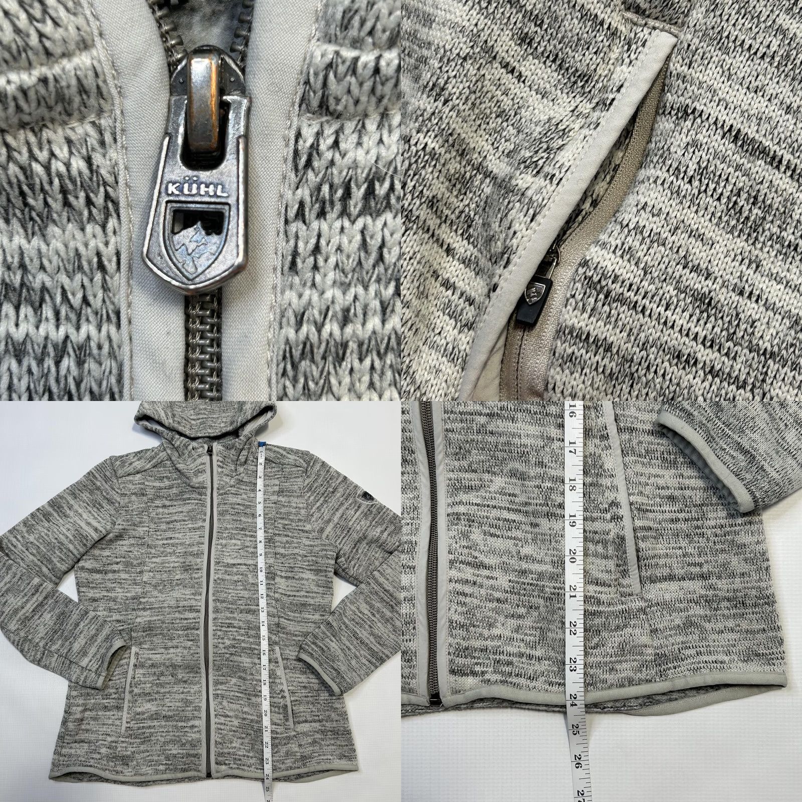 Vintage KÜHL Jacket Womens M Gray Full Zip Hooded Fleece Outdoors Pockets Jacket, 100% Polyester, Knit, Logo, Zipper, Casual, Travel, All Seasons, Wool? Size M / US 6-8 / IT 42-44 - 8 Thumbnail
