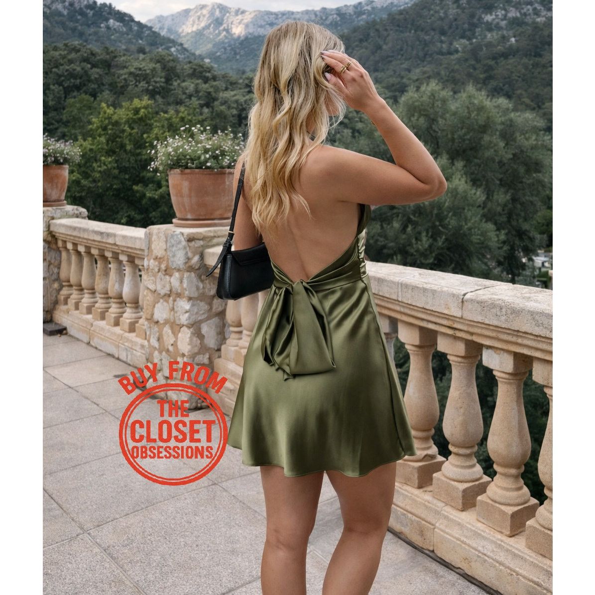 Zara Zara Satin Halter Mini Dress Olive Green Open Back NWT Size L / US 10 / IT 46 - 4 Thumbnail