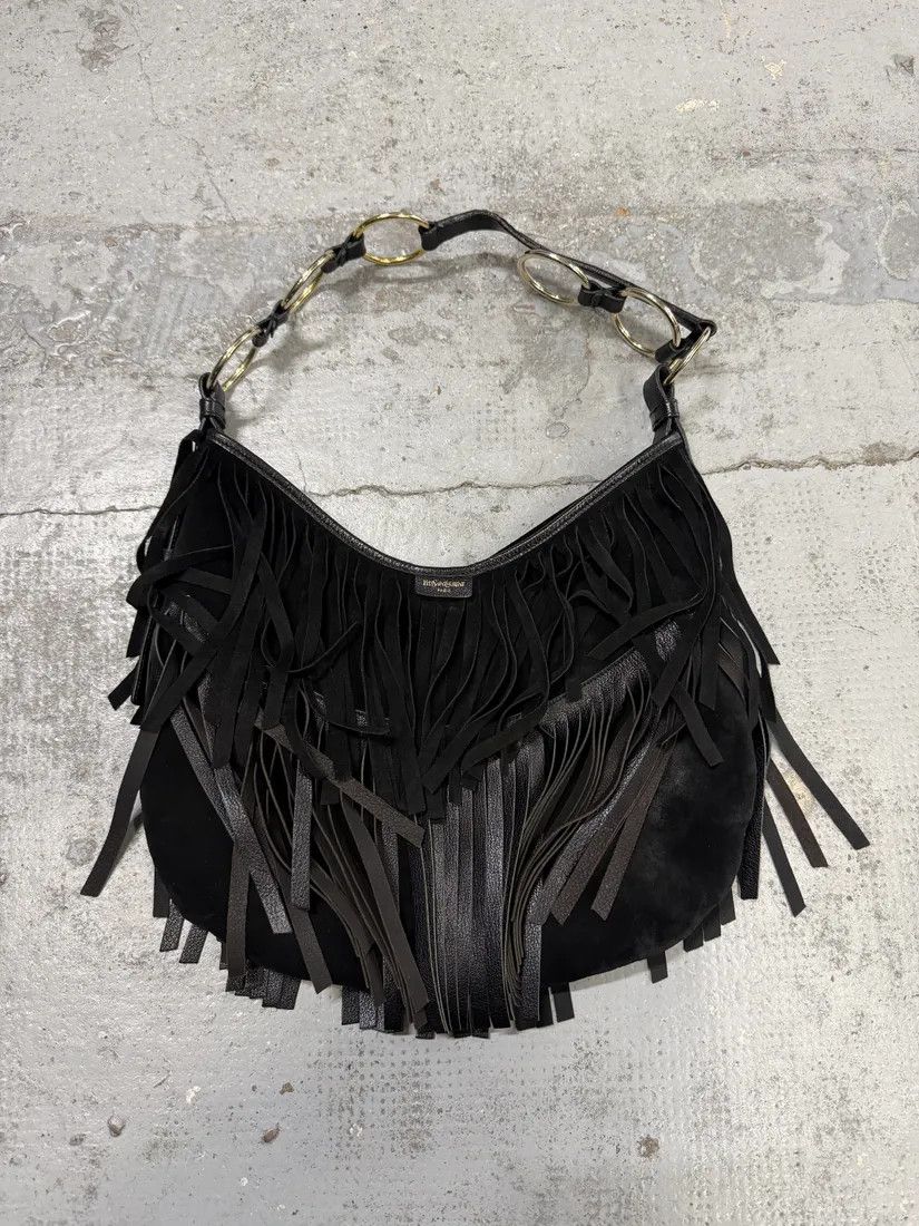 Fw2005 YVES Saint Laurent Black Suede Leather Fringe Shoulder Bag, Women's
