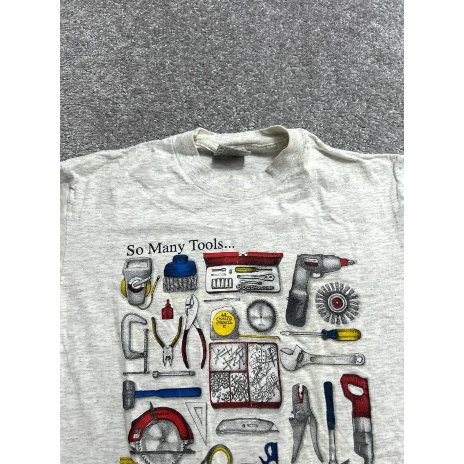 Vintage Oneita T Shirt Mens Medium Gray Graphic So Many Tools So Little Time Handyman Size US M / EU 48-50 / 2 - 3 Thumbnail