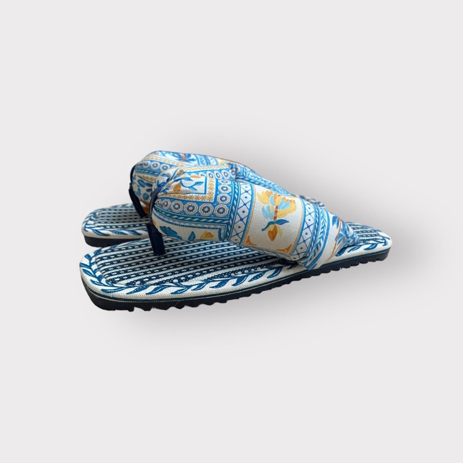 image of Farm Rio Navy Puffy Flip Flop Blue Shoes, Women's (Size 6)