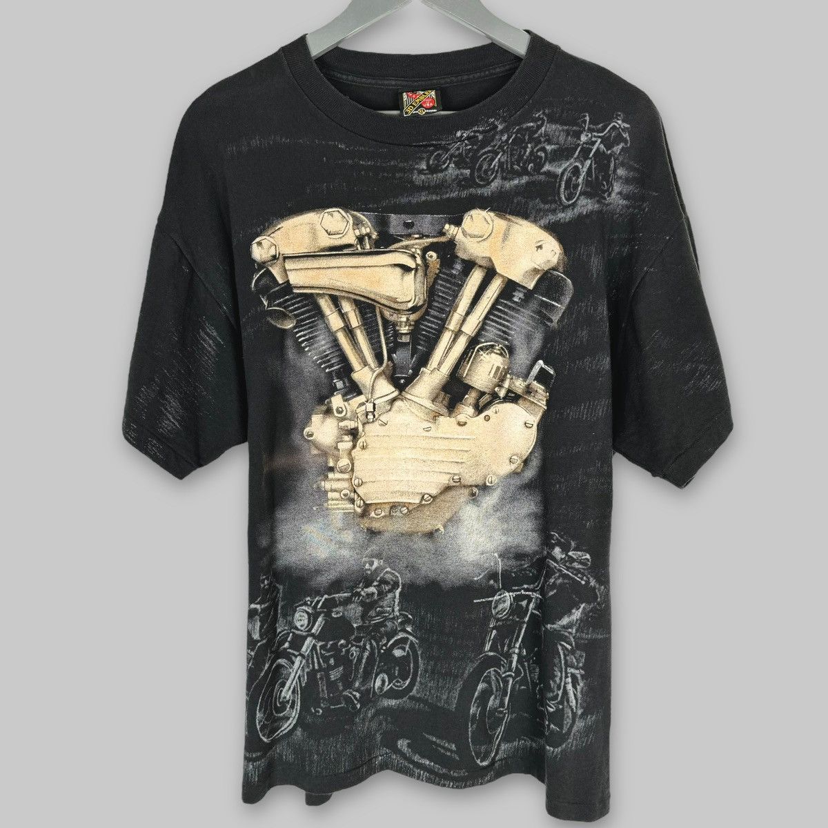 Vintage 1993 3D Emblem Engine Motorcycle All Over T Shirt