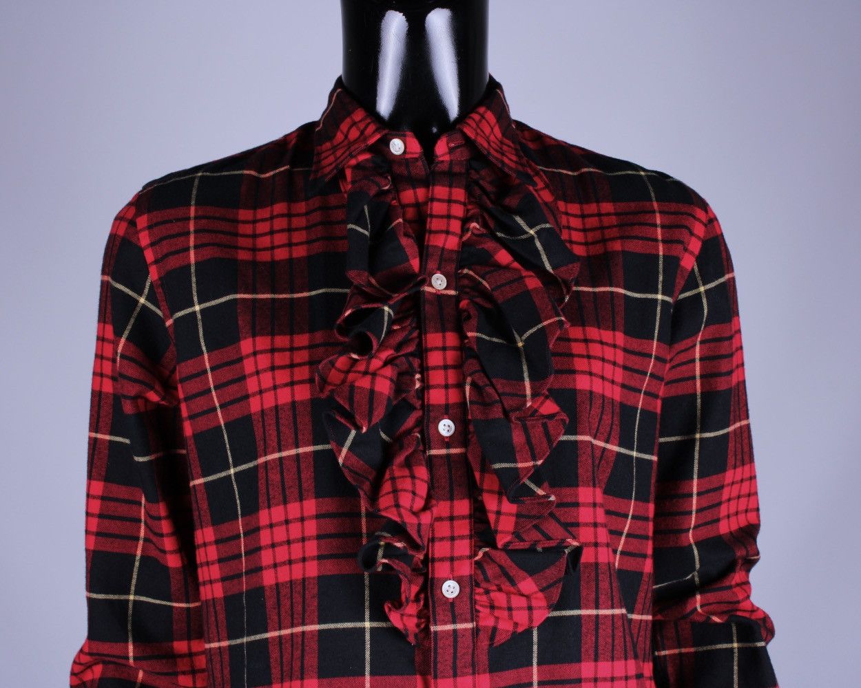 Designer × Ralph Lauren RALPH LAUREN Ruffle Red Black Plaid Long Sleeve Shirt Top Size S / US 4 / IT 40 - 3 Thumbnail