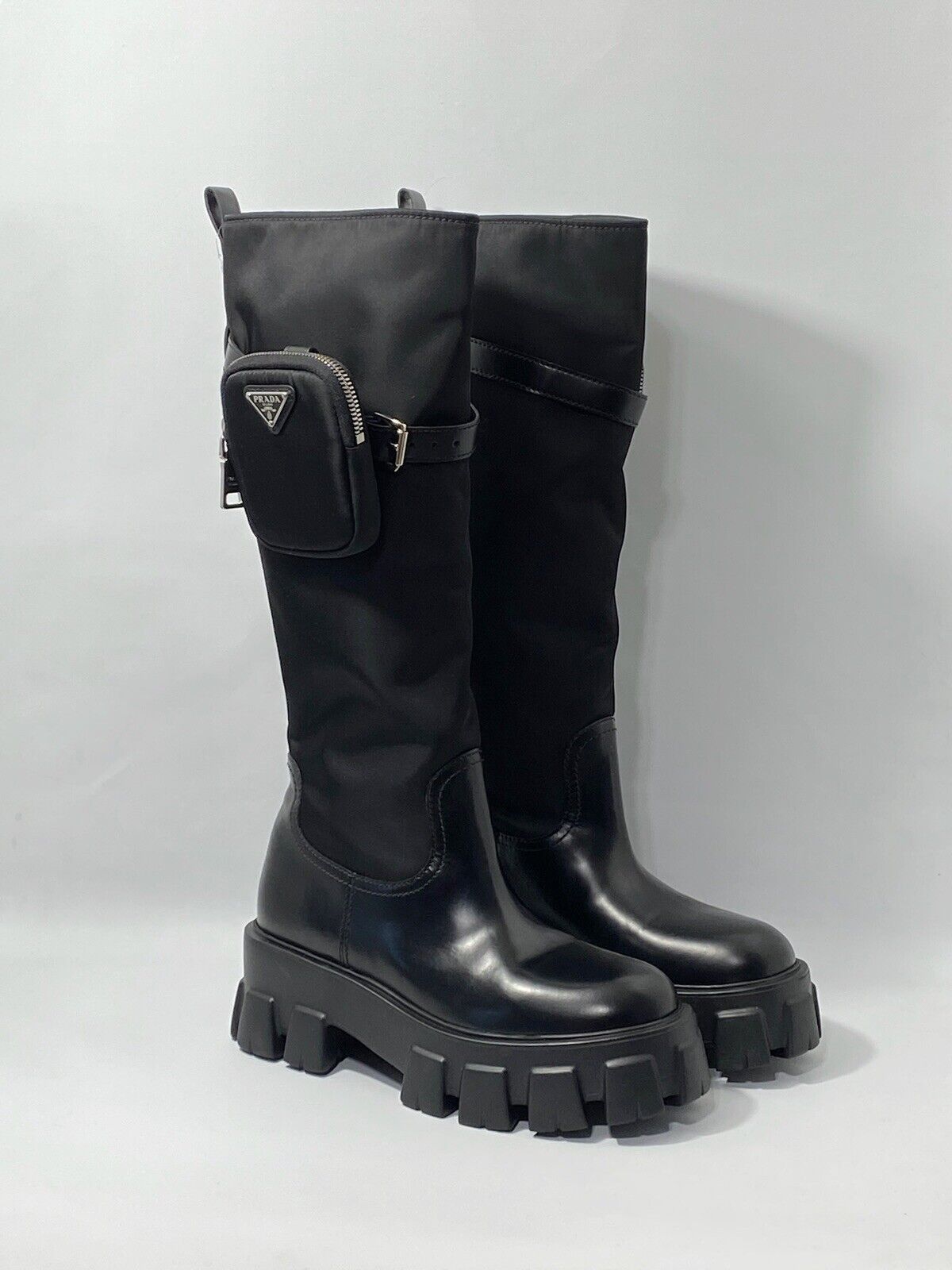 Monolith Re-Nylon Gabardine Knee High Boots with Pouch